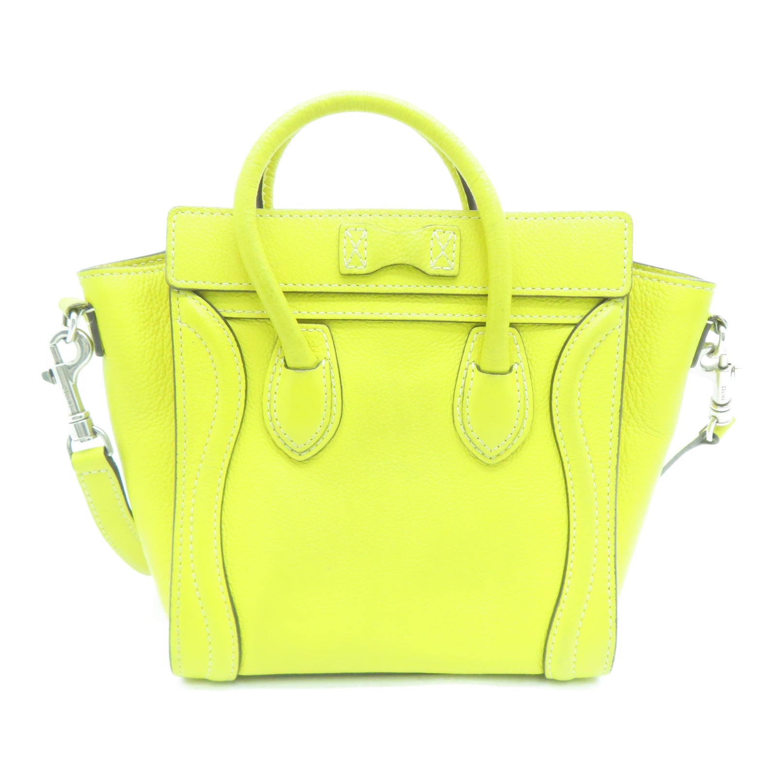 CELINE 牛皮皮革Nano Luggage銀扣手挽肩背兩用袋黃色