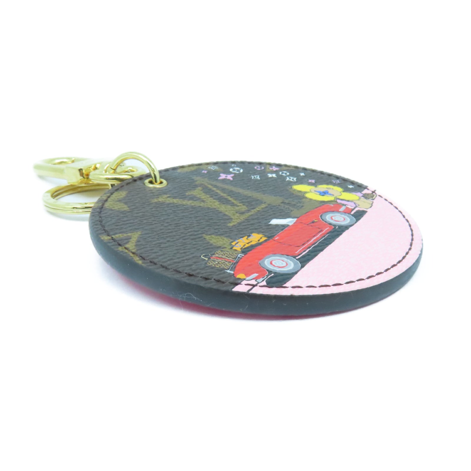 LOUIS VUITTON Monogram Key Ring金扣鎖匙圈啡色/紅色