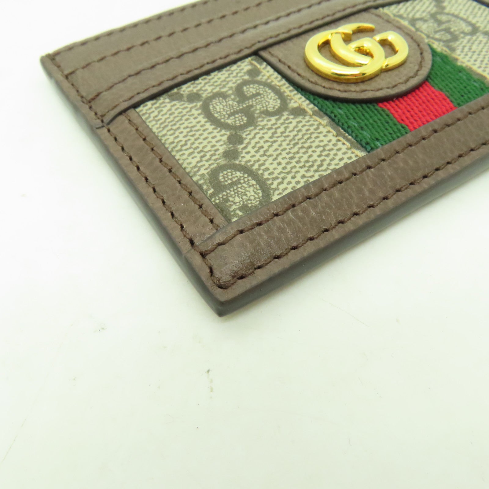 GUCCI 塗層帆布Ophidia GG Card Case金扣卡片套棕色
