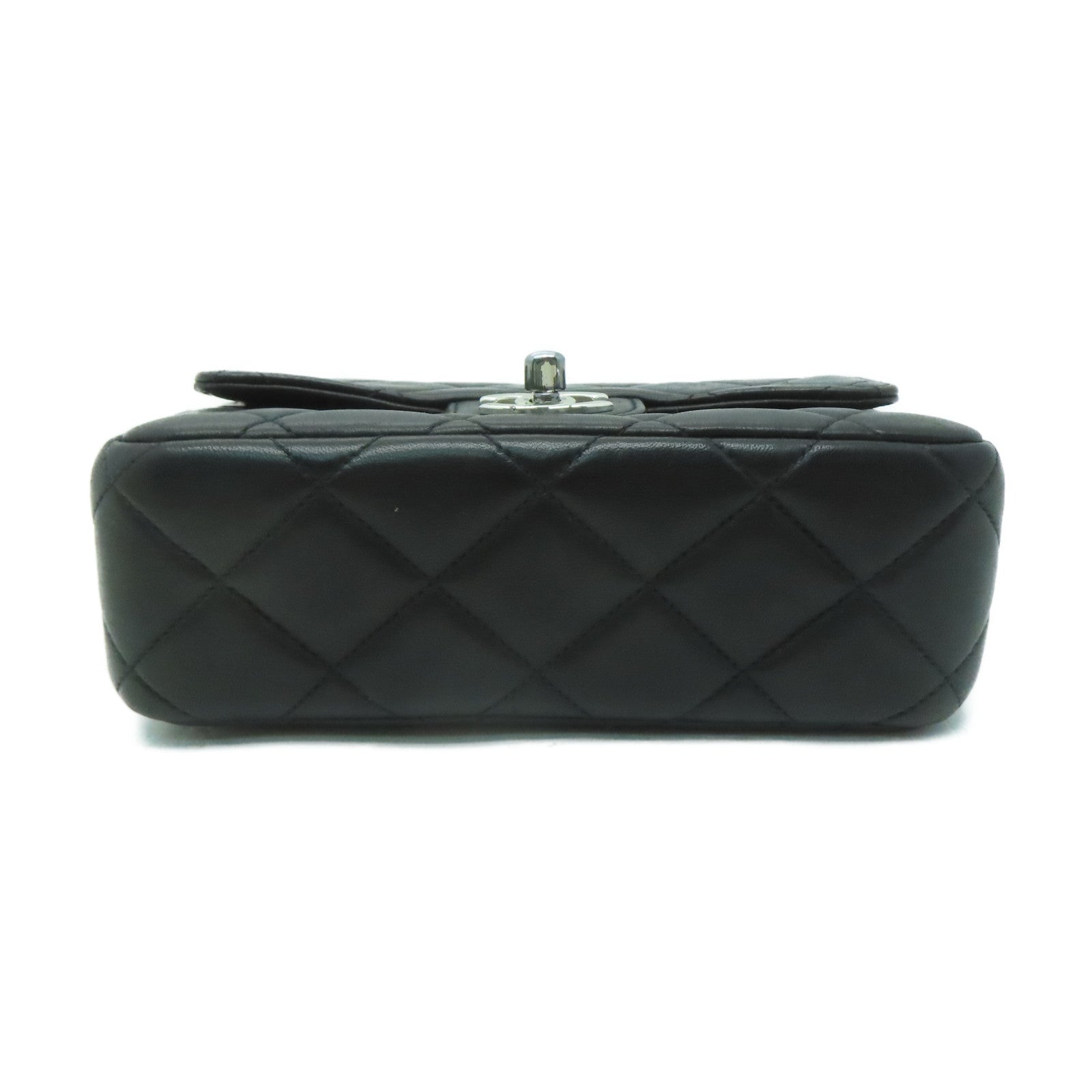 CHANEL 菱格羊皮皮革Handbag銀扣手挽袋黑色