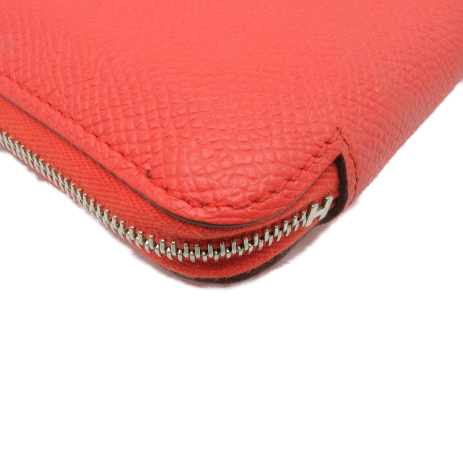 HERMES Epsom皮革Silkin Compact Wallet银扣拉链短钱包Feu桃红色