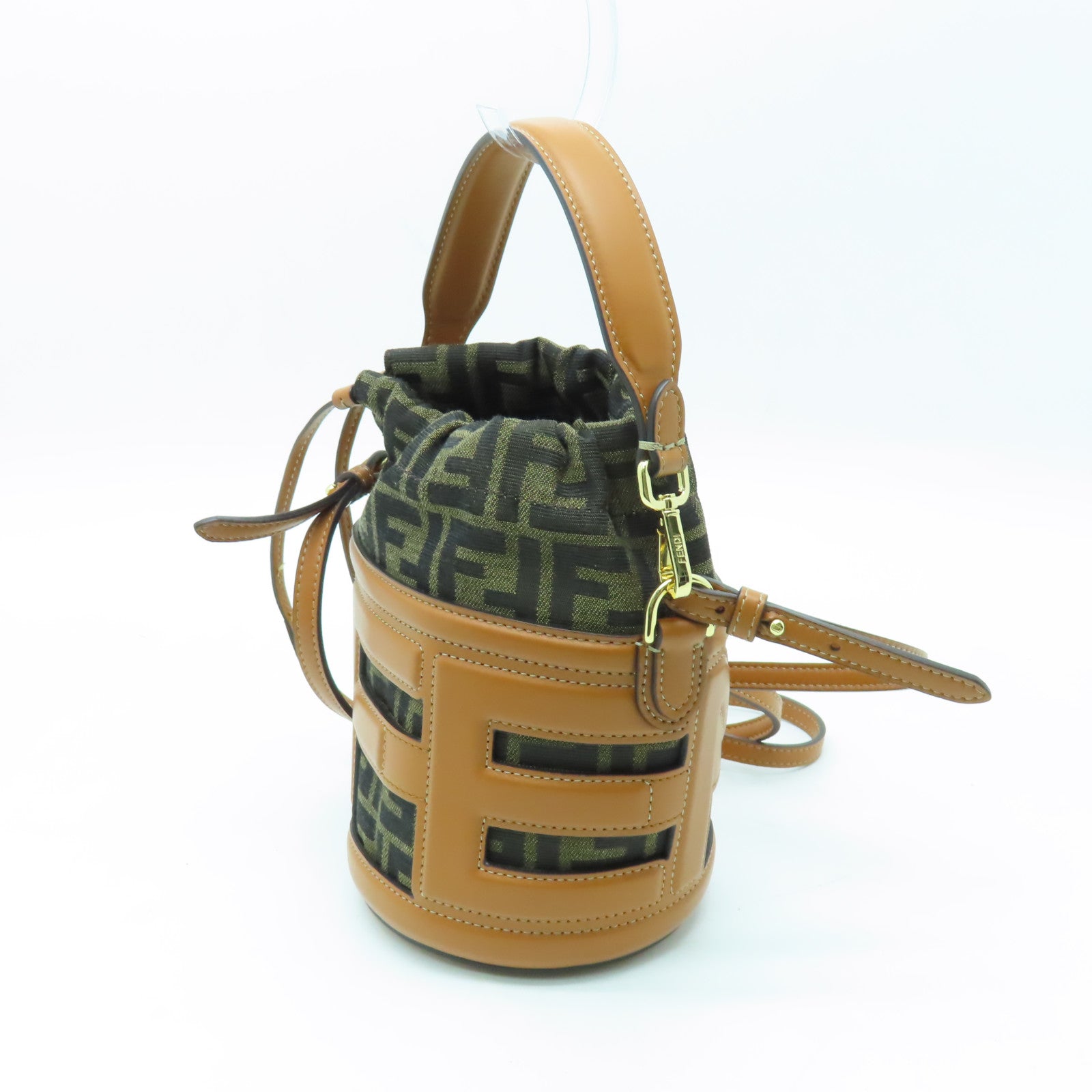 FENDI 帆布Step Out Mini金扣手挽肩背兩用袋棕色