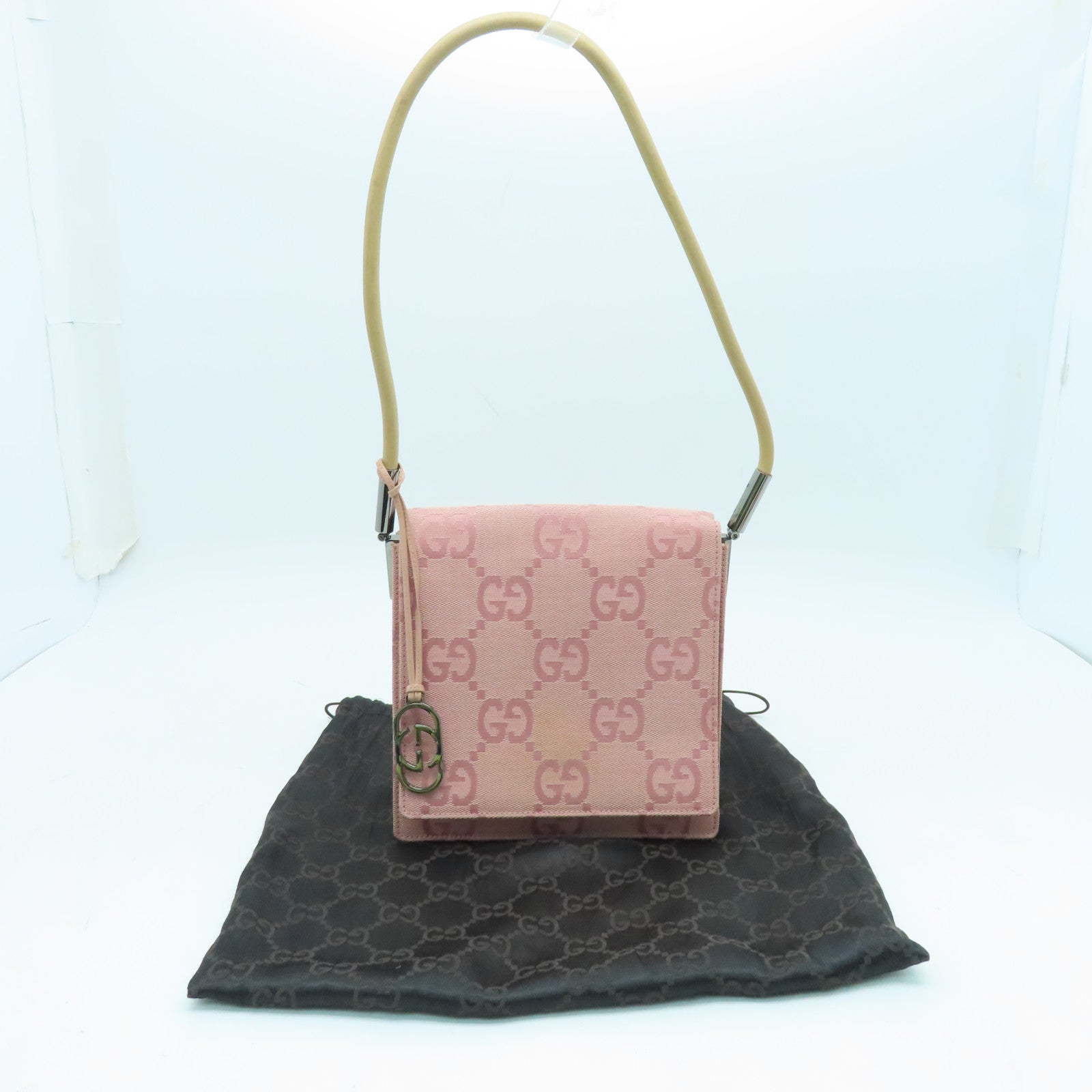 GUCCI Canvas Shoulder Bag Silver Buckle Shoulder Bag Pink