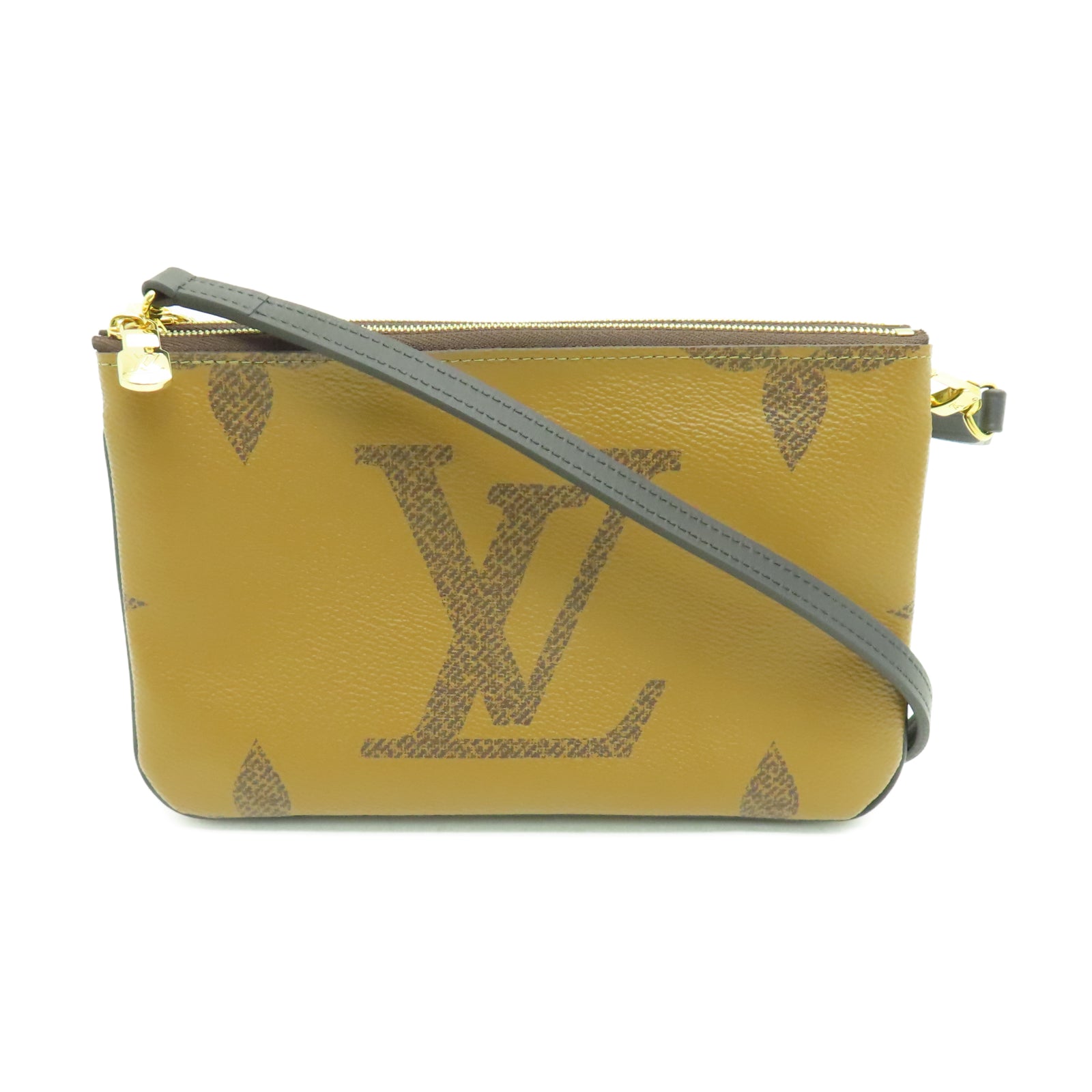 LOUIS VUITTON Monogram Double Zip Pochette金扣肩背袋棕色