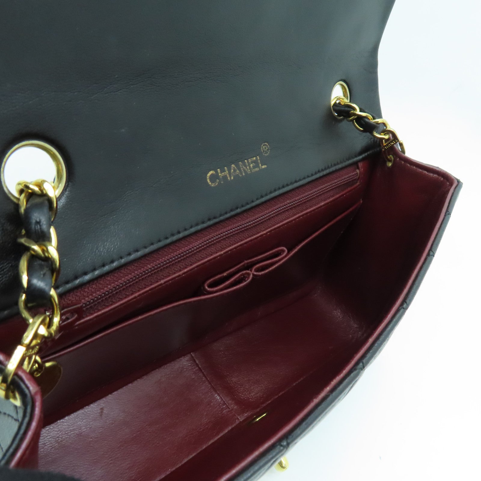 CHANEL 菱格羊皮皮革Chain Shoulder Bag金扣链带肩背袋黑色