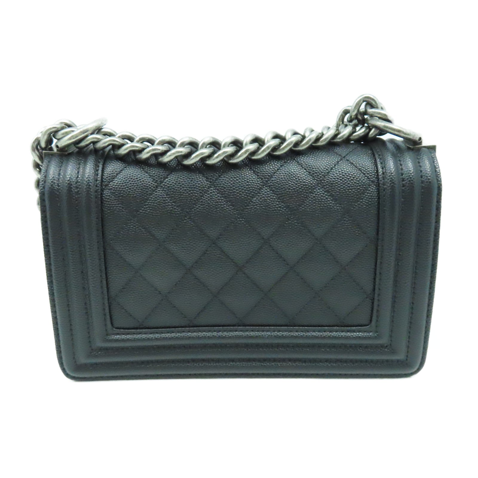 CHANEL 菱格牛皮皮革Boy Chanel銀扣鏈帶肩背袋黑色