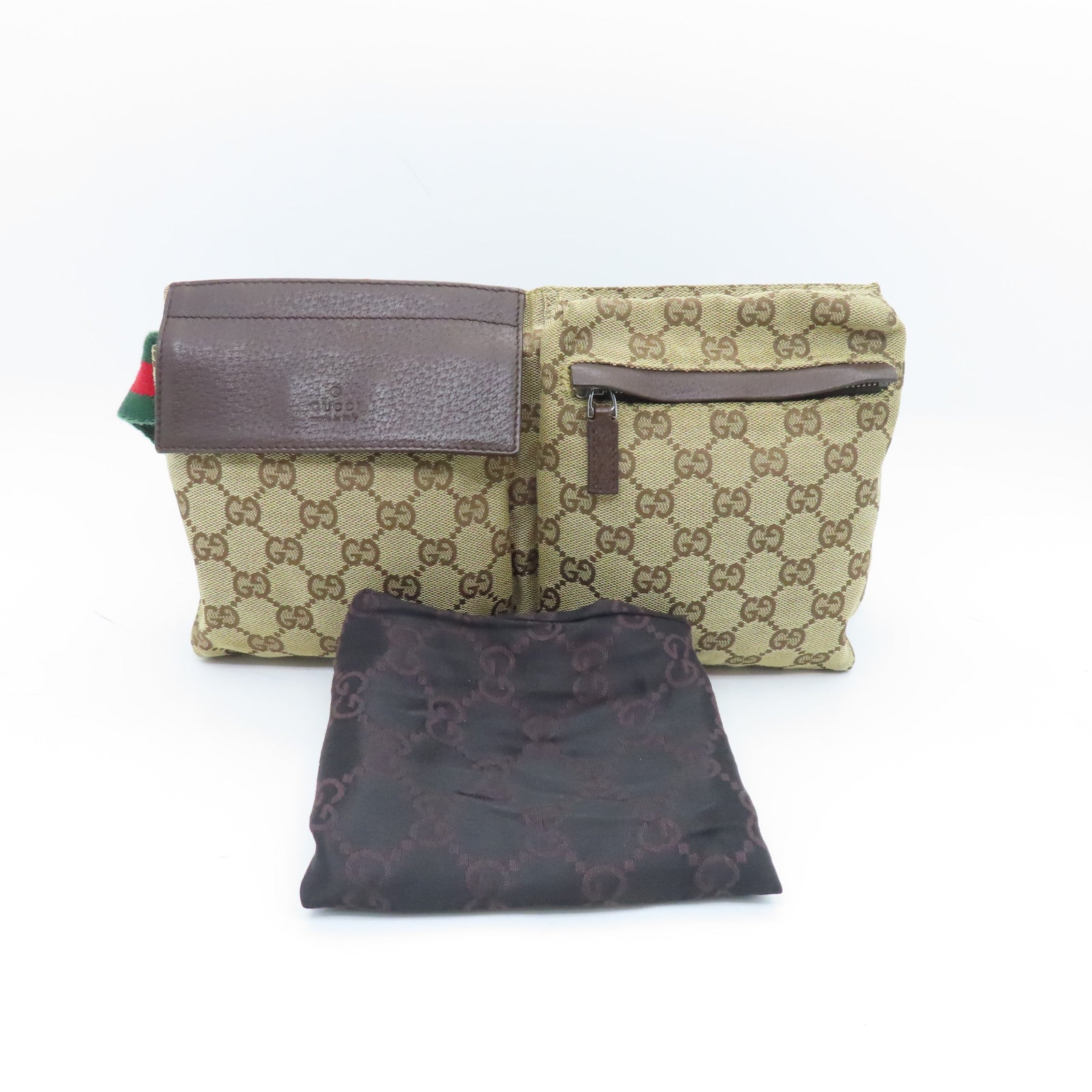 GUCCI 帆布Waist Bag銀扣腰包啡色