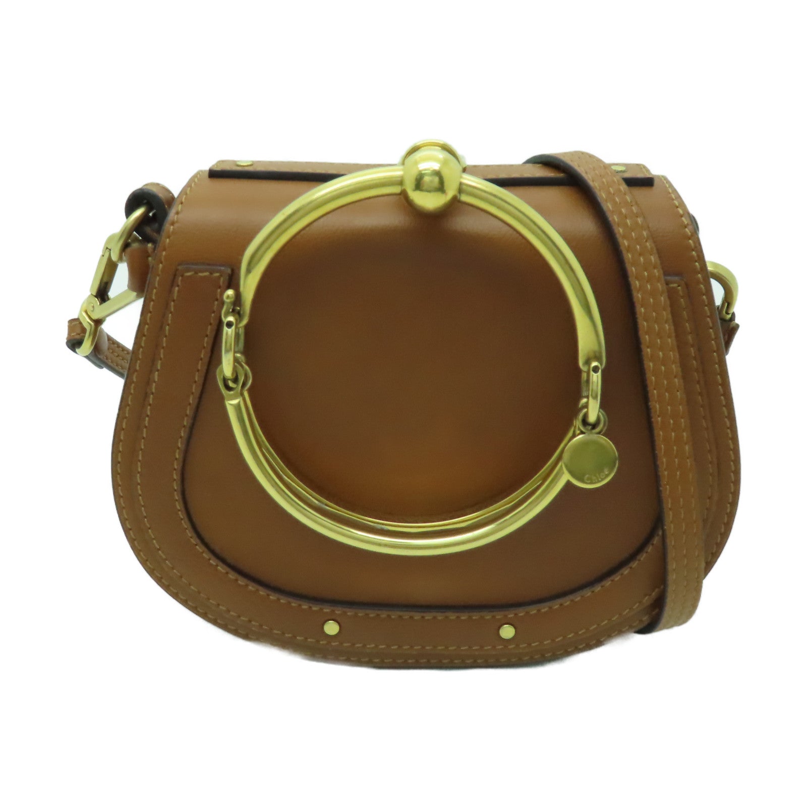 Chloe 牛皮/麂皮皮革Shoulder Bag金扣肩背袋啡色