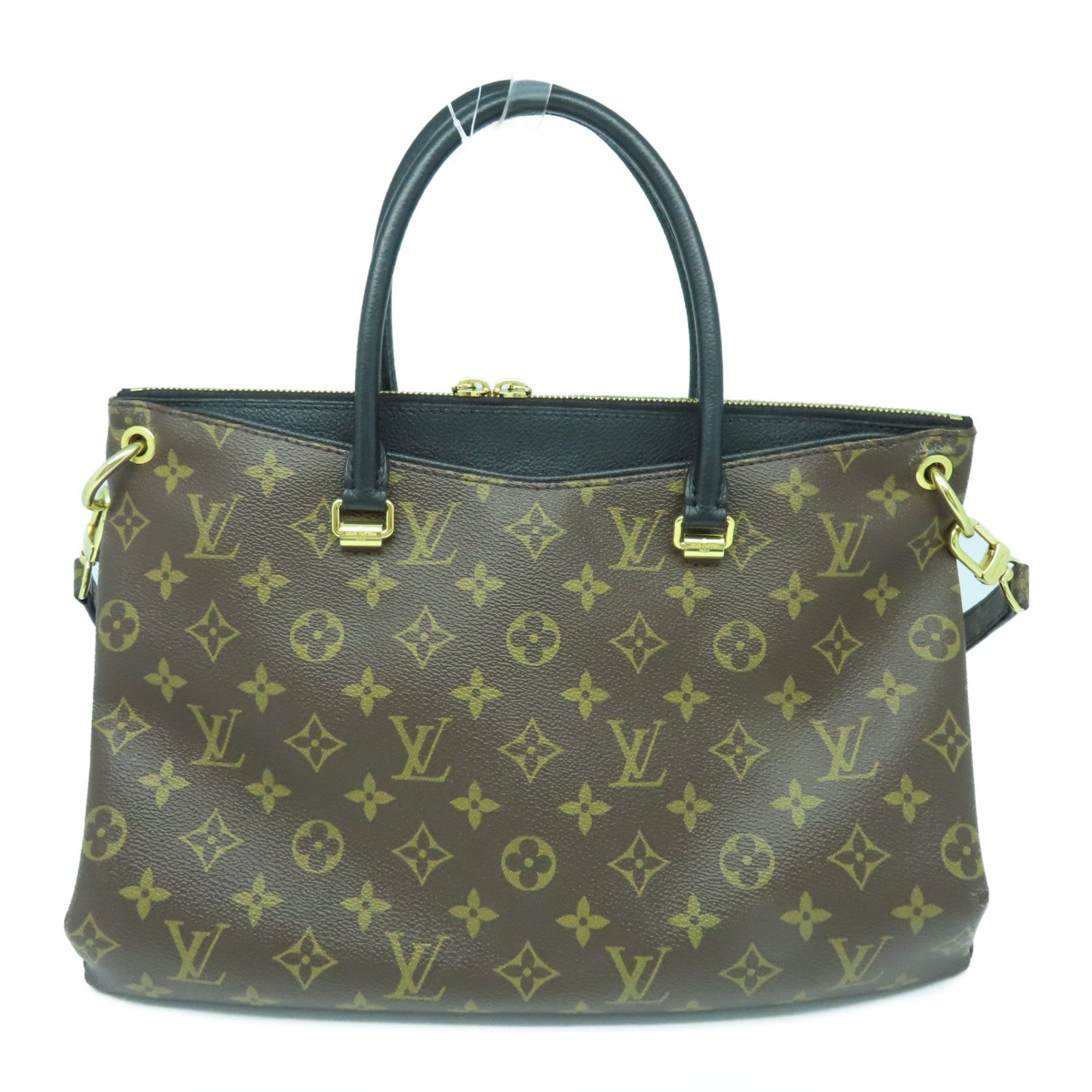 LOUIS VUITTON Monogram Pallas Gold Buckle Handle Shoulder Bag Brown Black