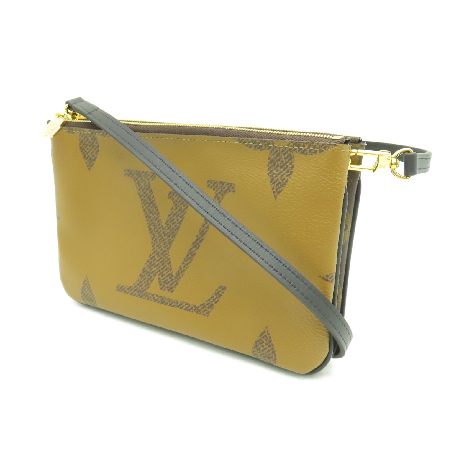 LOUIS VUITTON Monogram Double Zip Pochette金扣肩背袋棕色