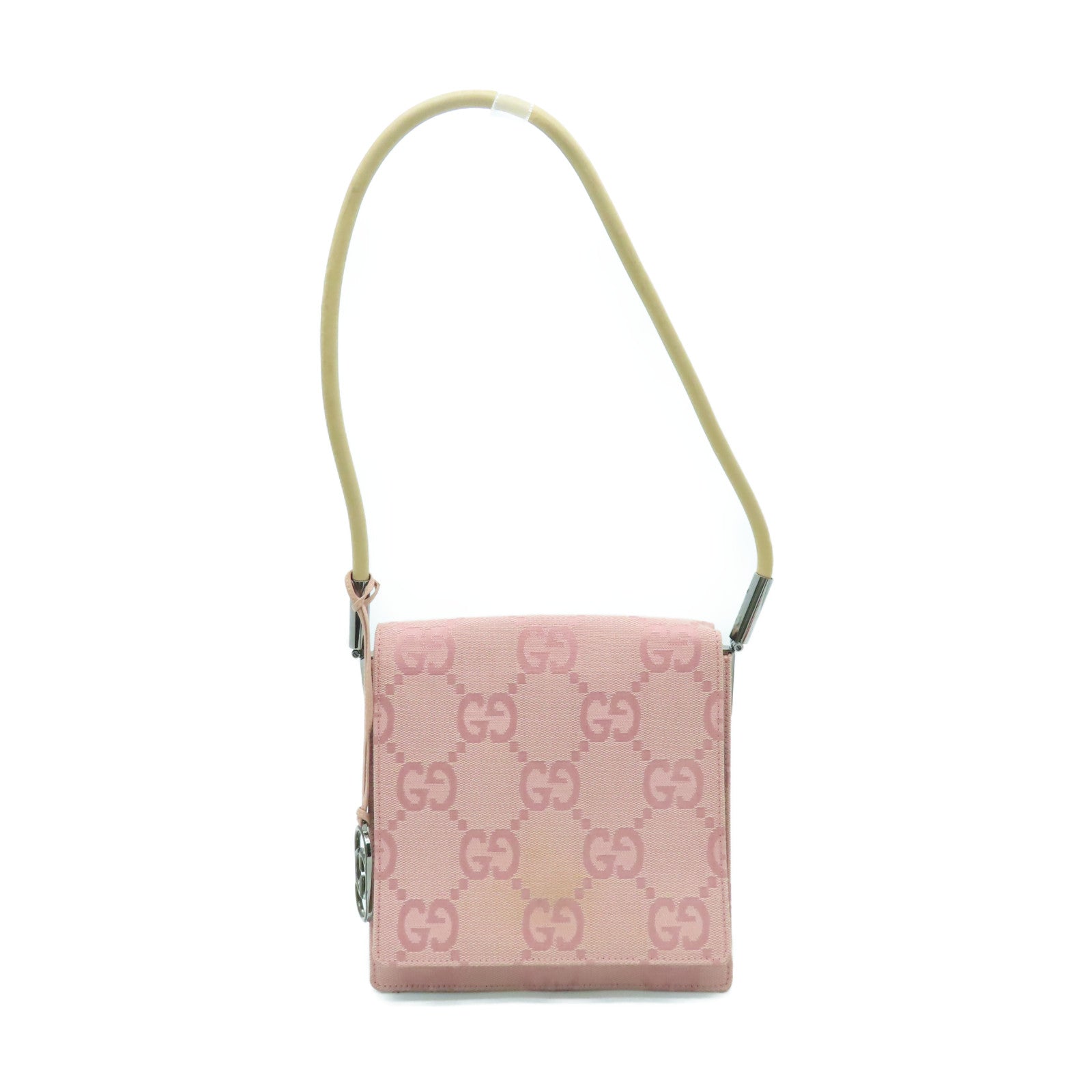 GUCCI Canvas Shoulder Bag Silver Buckle Shoulder Bag Pink