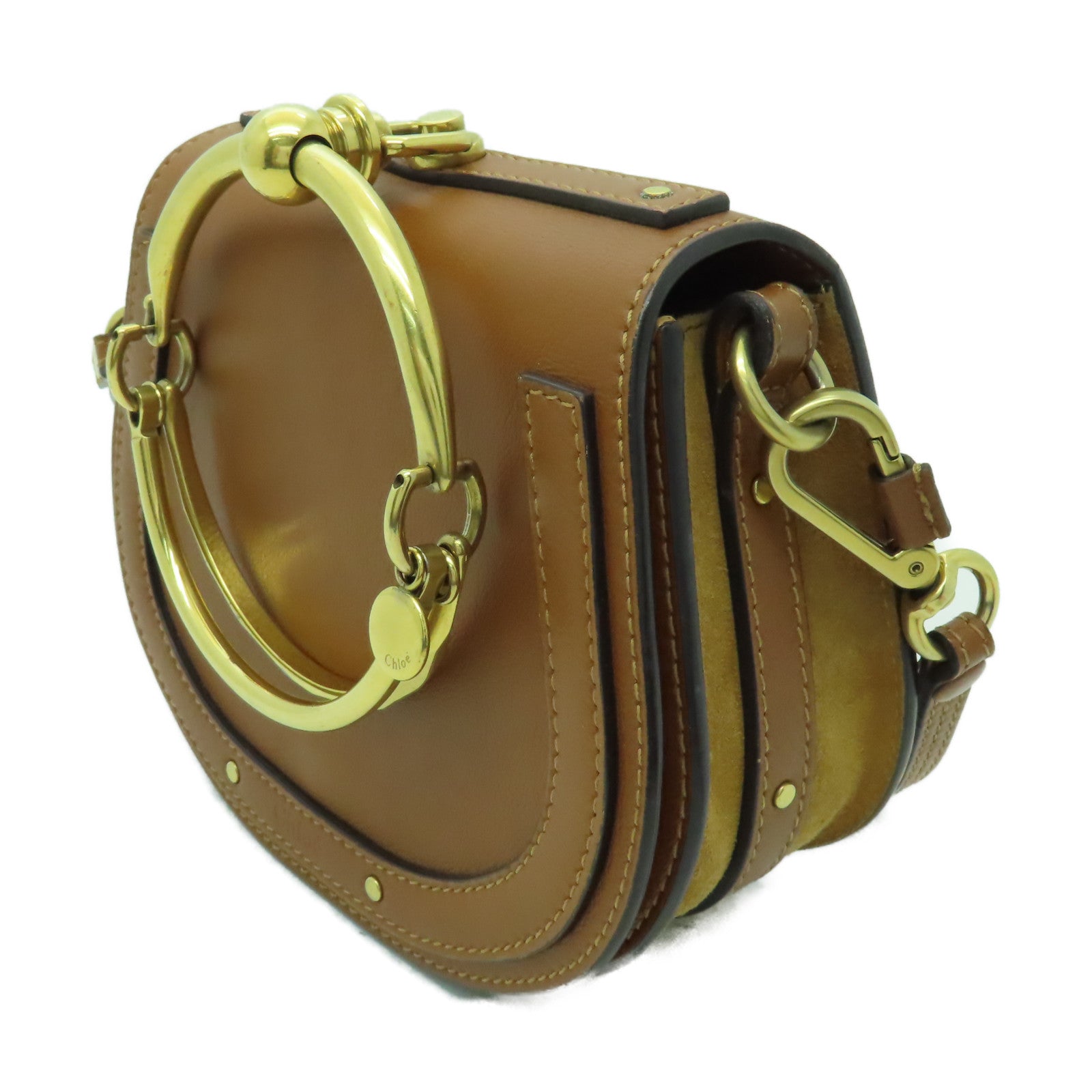 Chloe 牛皮/麂皮皮革Shoulder Bag金扣肩背袋啡色