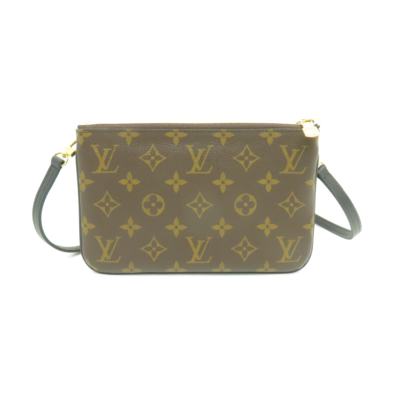 LOUIS VUITTON Monogram Double Zip Pochette金扣肩背袋棕色
