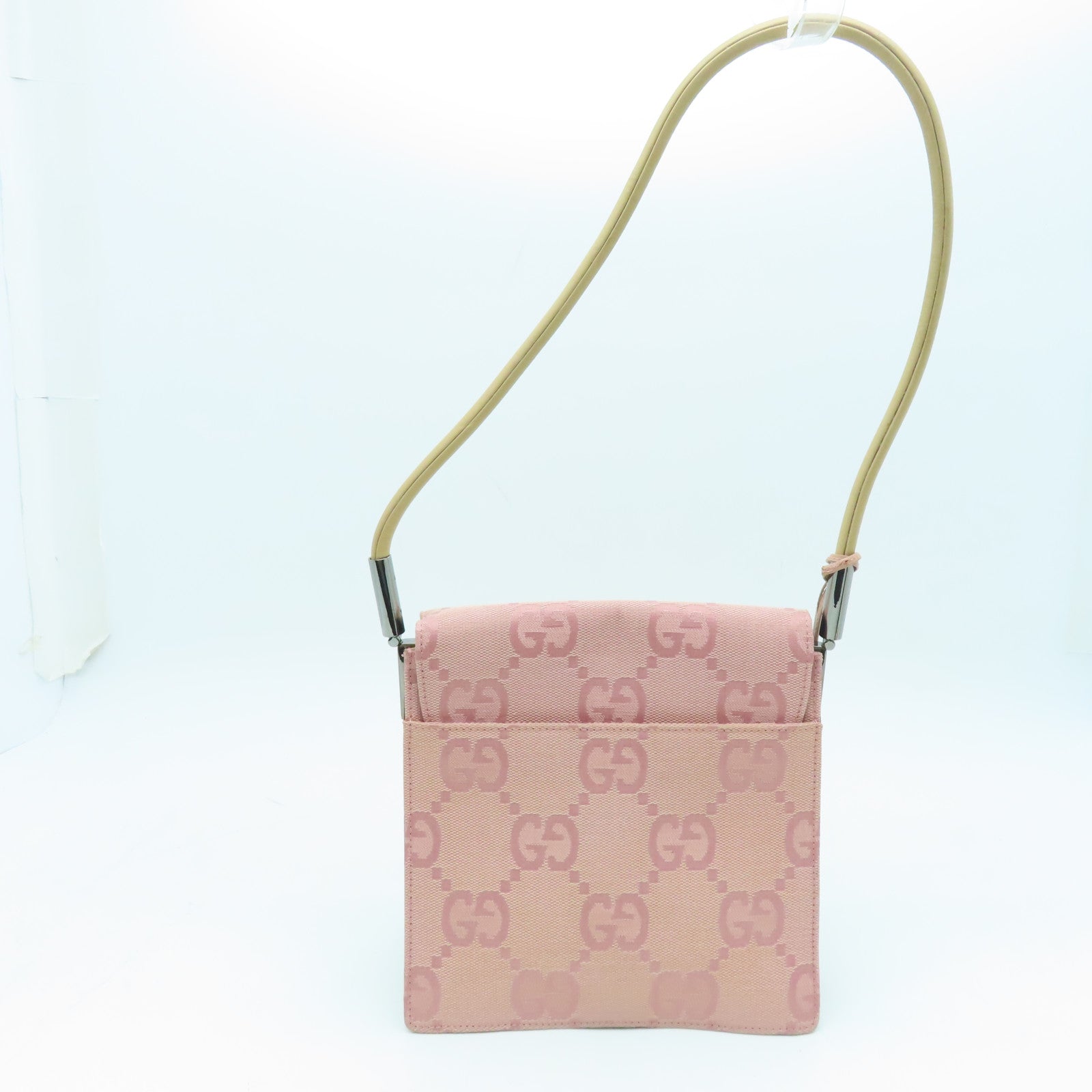 GUCCI Canvas Shoulder Bag Silver Buckle Shoulder Bag Pink