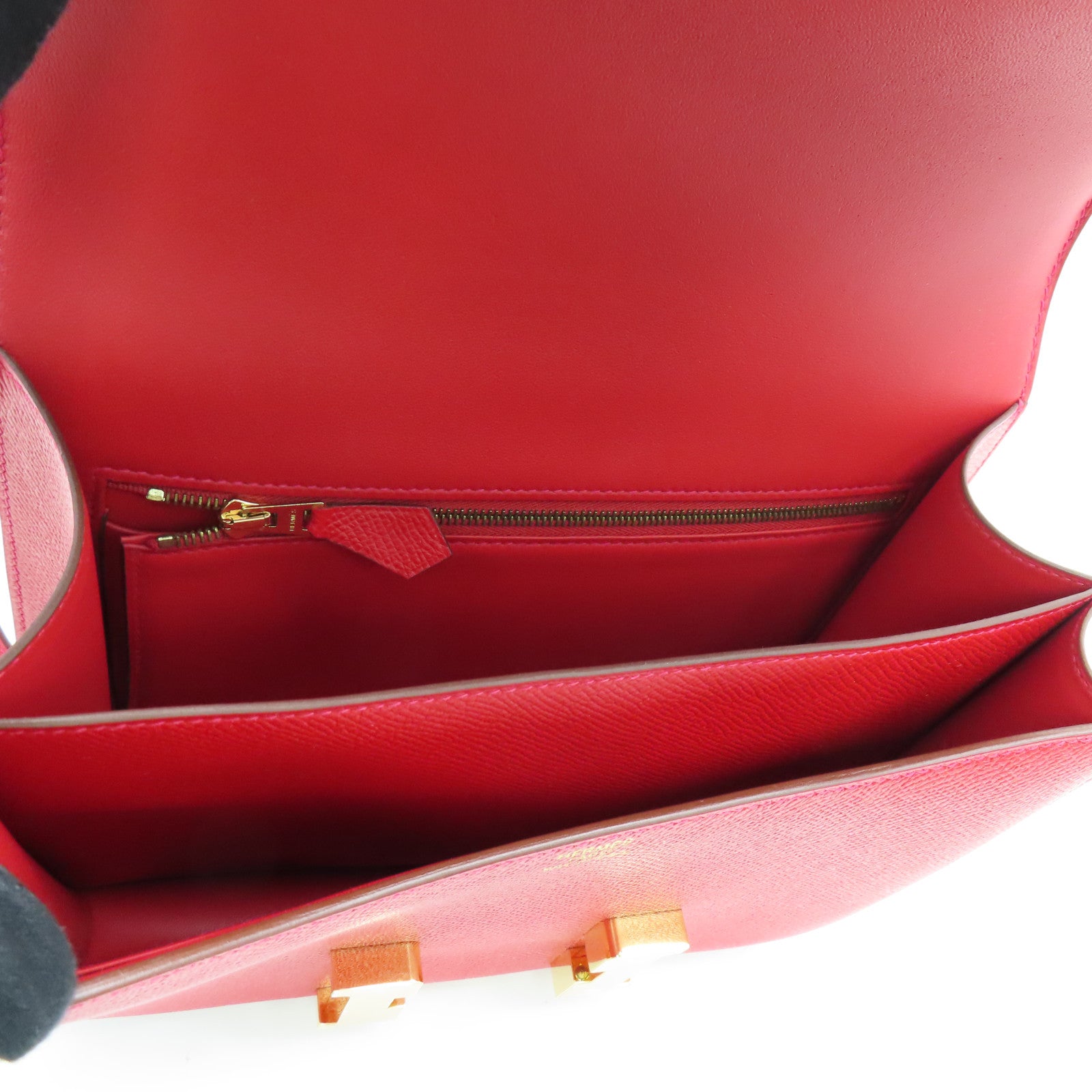 HERMES Veau Epsom皮革Constance 24金扣肩背袋Rouge Tomate红色