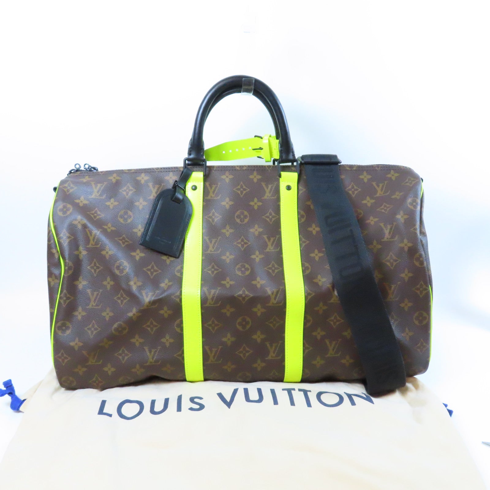 LOUIS VUITTON Monogram Keepall 50 Bandoulie手挽肩背兩用袋啡色啡色/螢光綠色