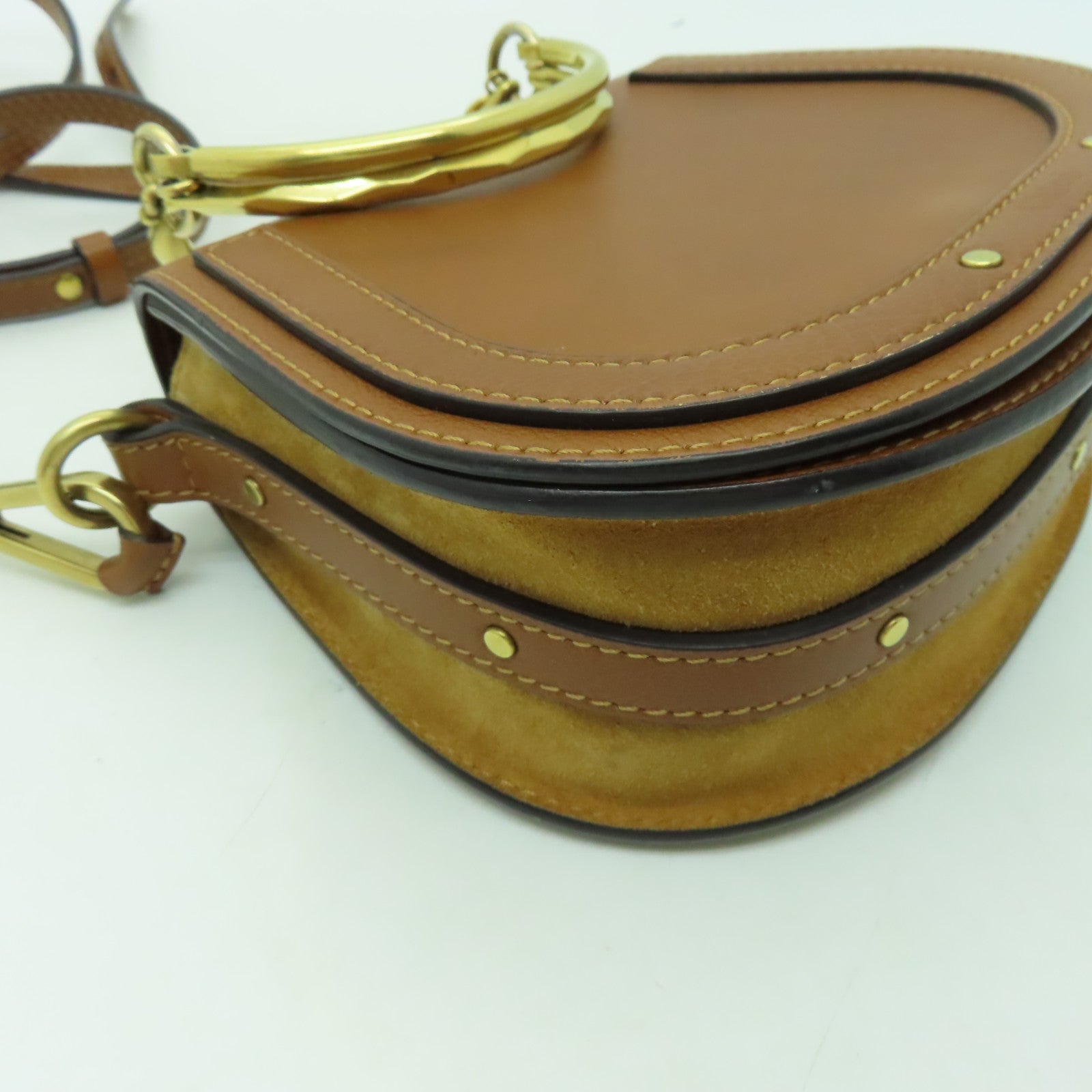 Chloe 牛皮/麂皮皮革Shoulder Bag金扣肩背袋啡色