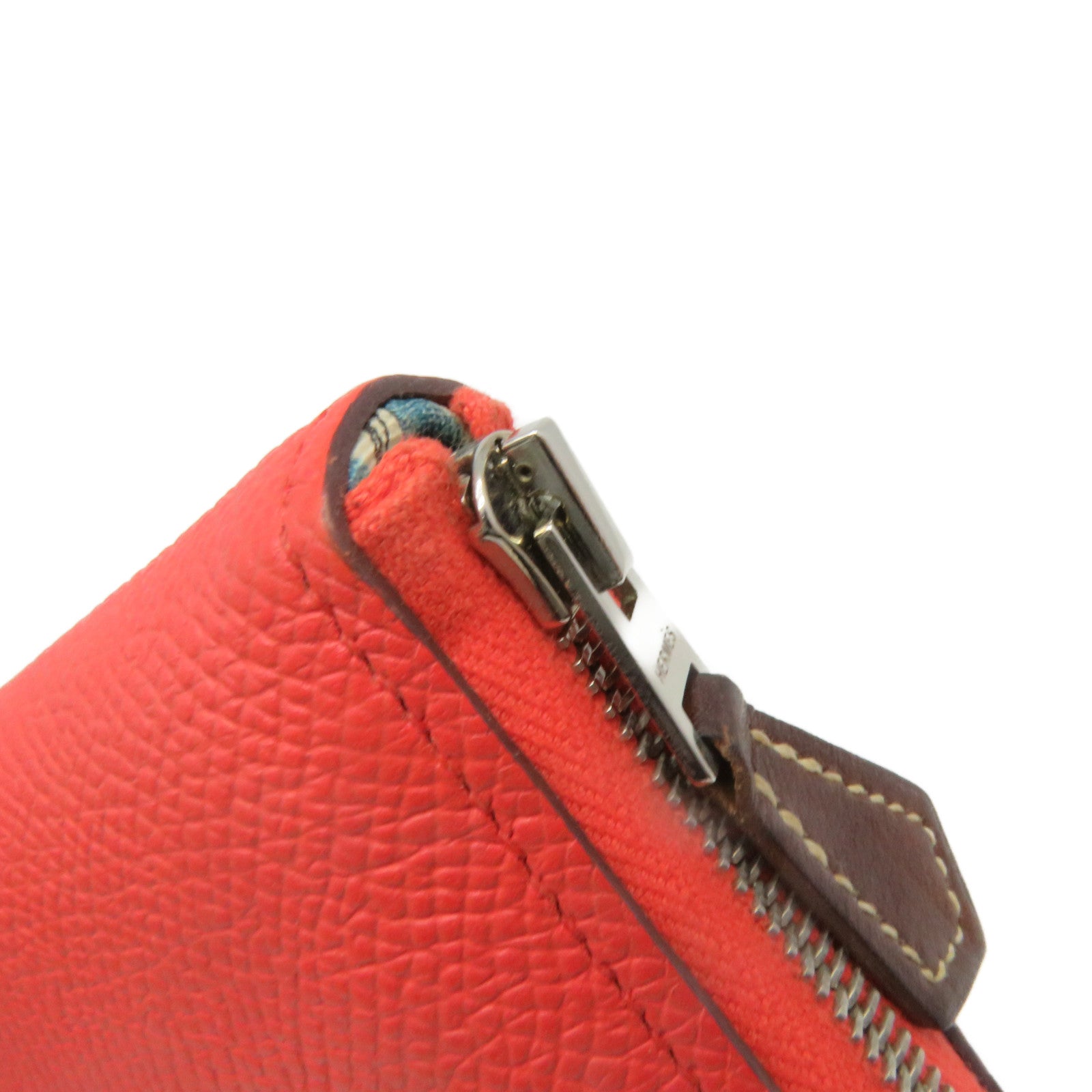 HERMES Epsom皮革Silkin Compact Wallet银扣拉链短钱包Feu桃红色