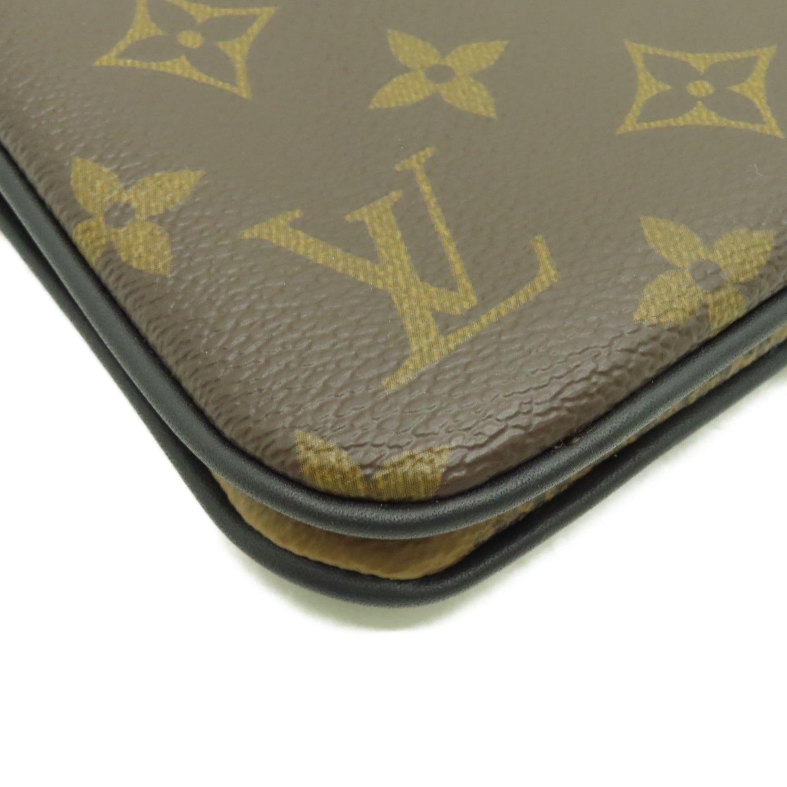 LOUIS VUITTON Monogram Double Zip Pochette金扣肩背袋棕色