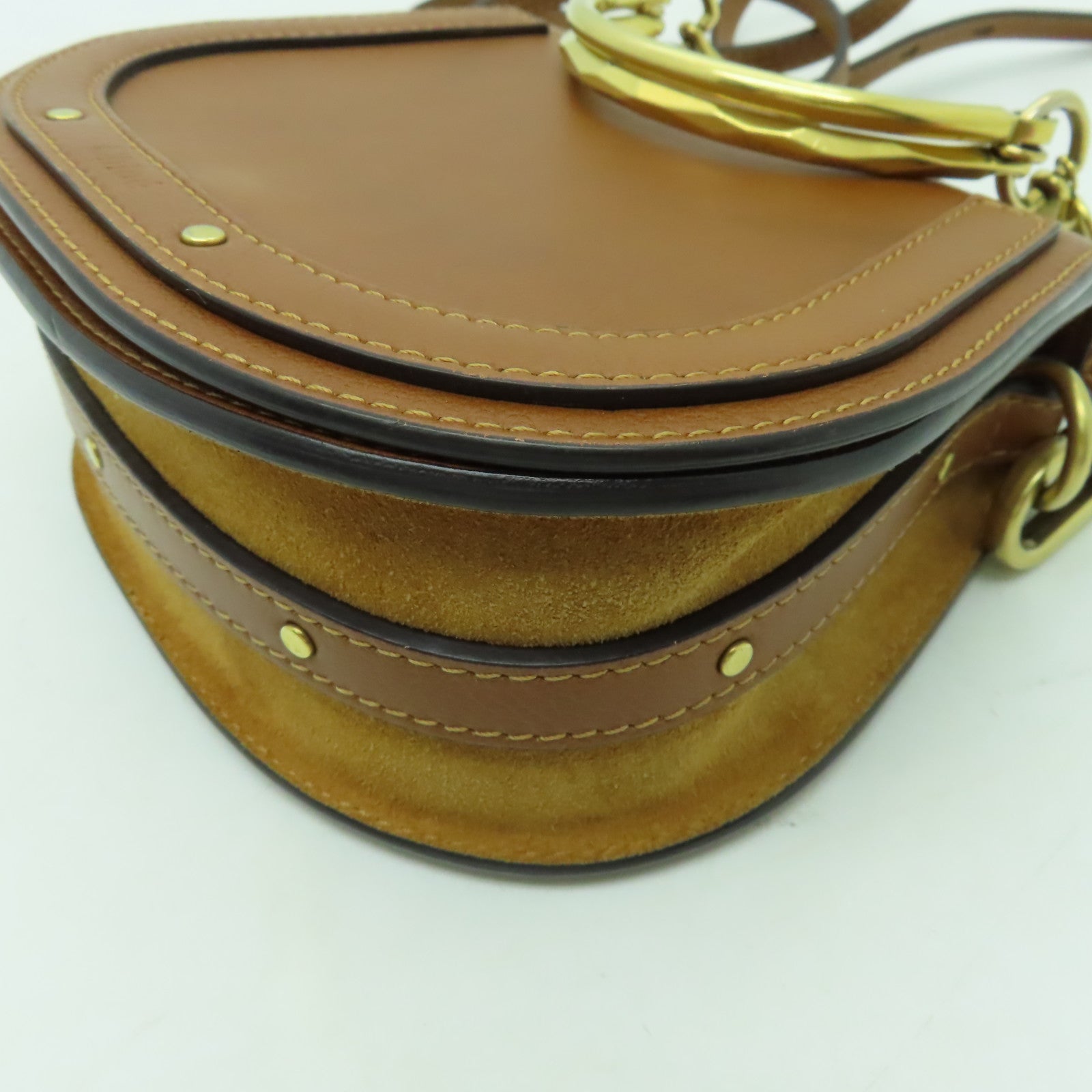 Chloe 牛皮/麂皮皮革Shoulder Bag金扣肩背袋啡色