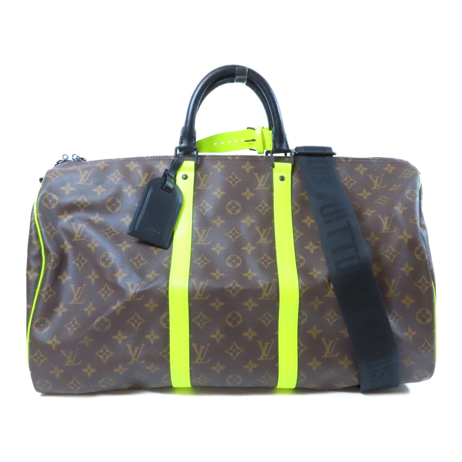 LOUIS VUITTON Monogram Keepall 50 Bandoulie手挽肩背兩用袋啡色啡色/螢光綠色