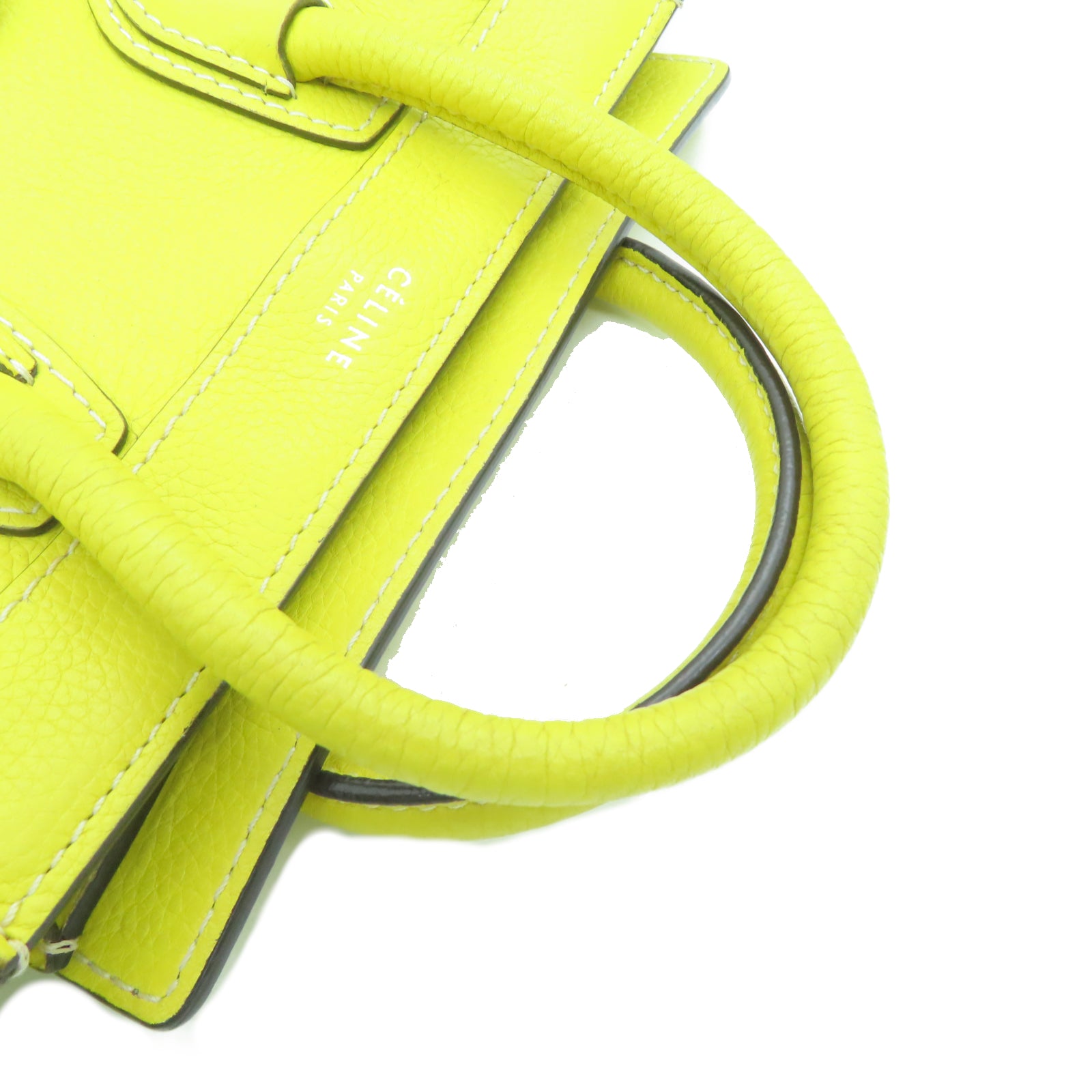 CELINE 牛皮皮革Nano Luggage銀扣手挽肩背兩用袋黃色