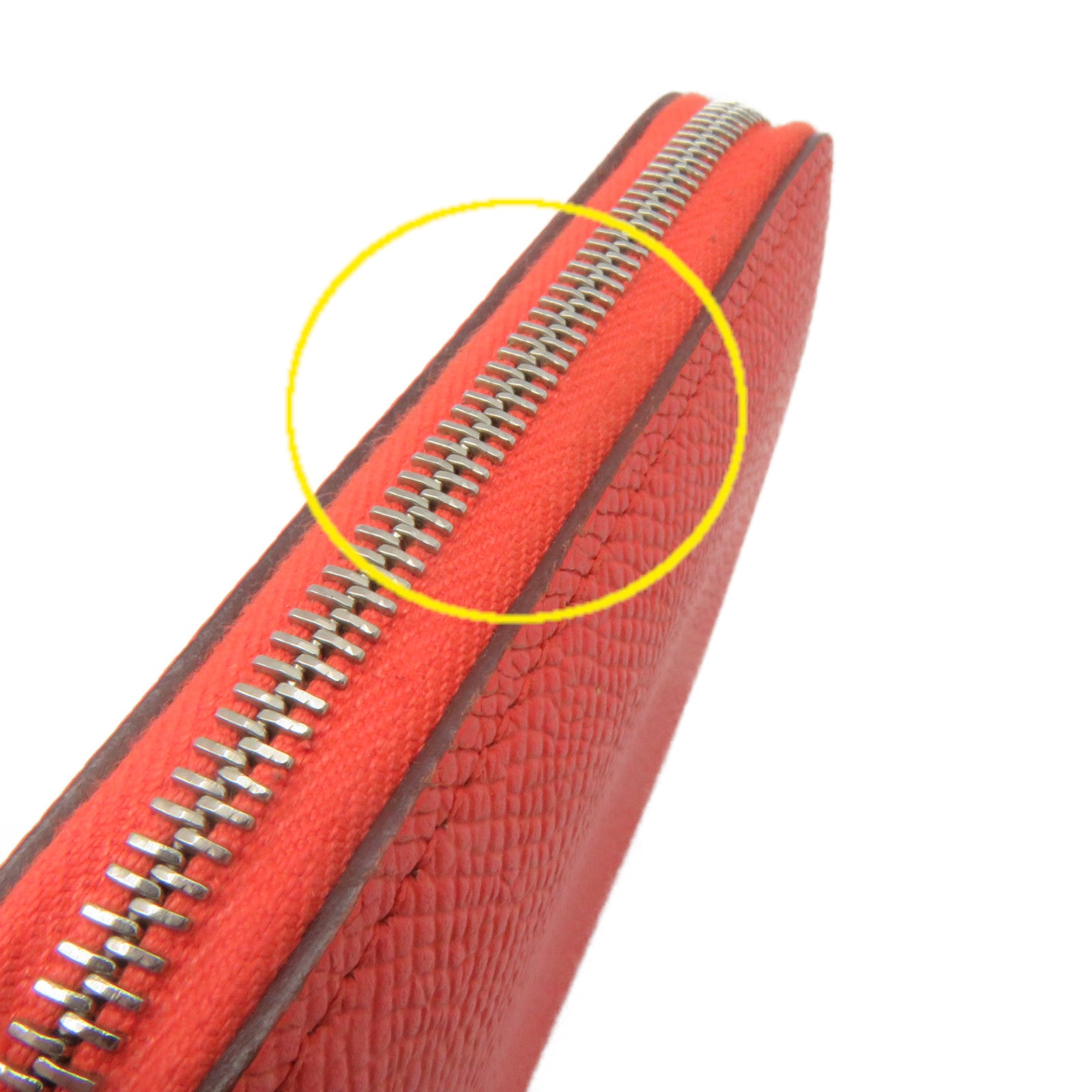 HERMES Epsom皮革Silkin Compact Wallet银扣拉链短钱包Feu桃红色