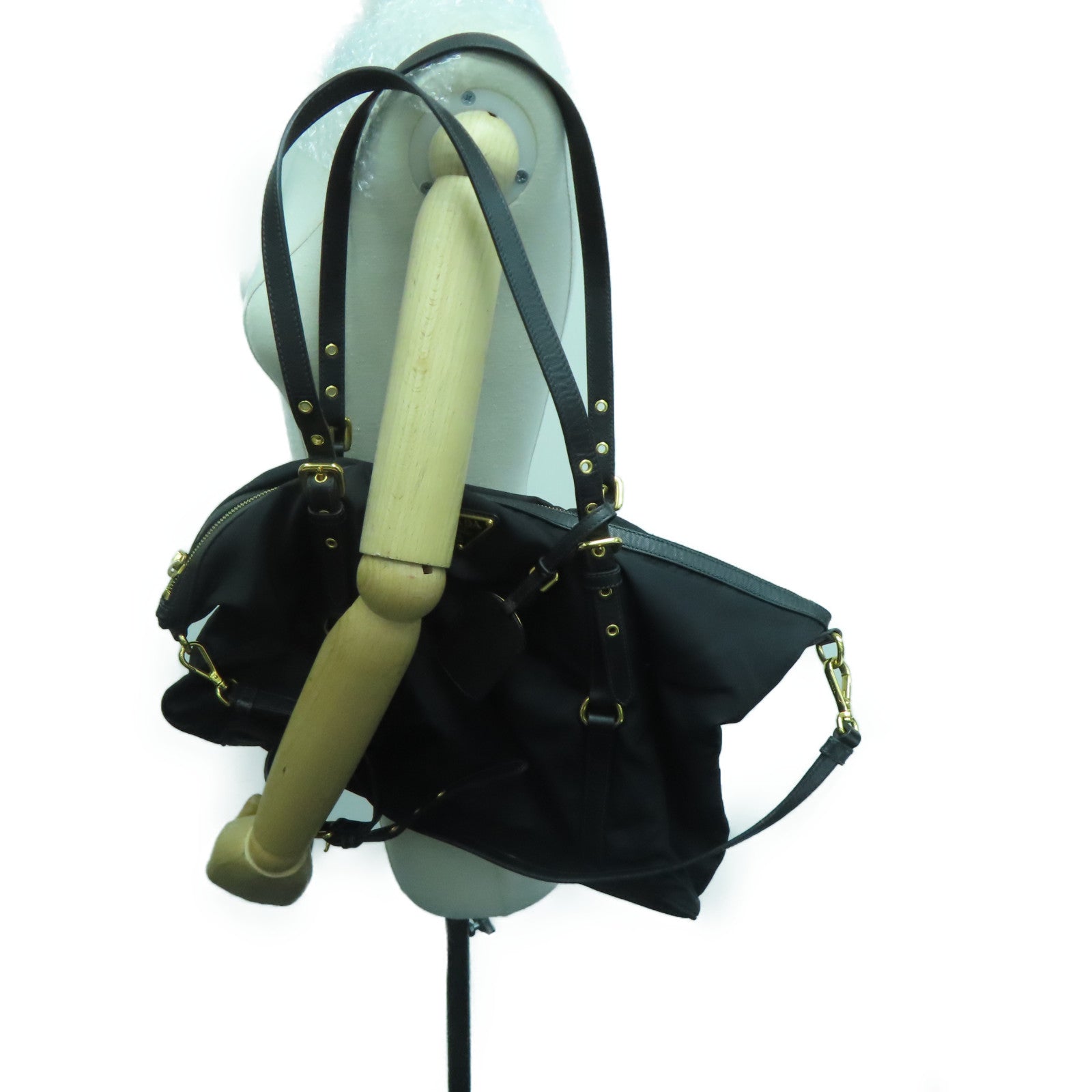 PRADA 尼龍2 Way Shoulder Handbag金扣肩背袋黑色