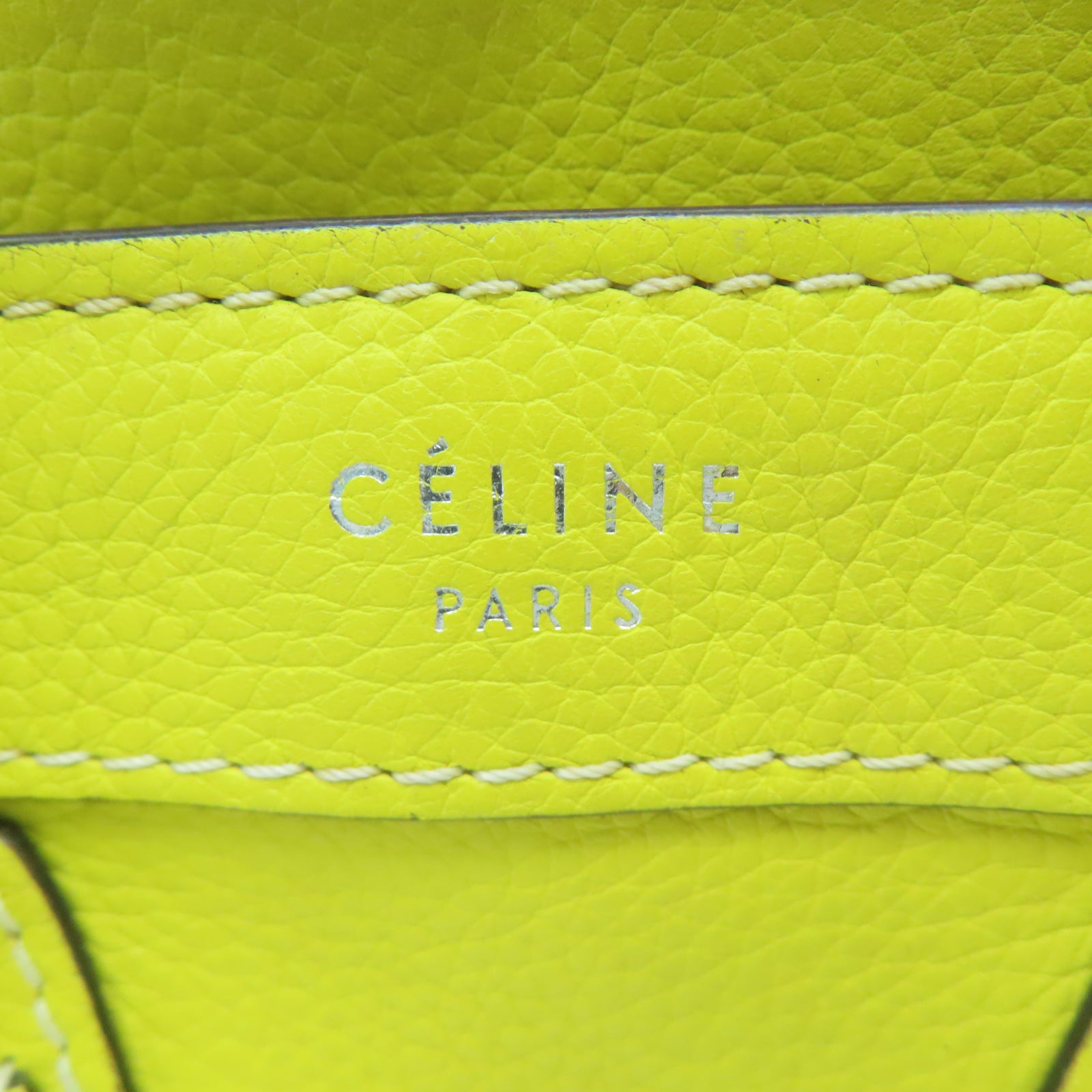 CELINE 牛皮皮革Nano Luggage銀扣手挽肩背兩用袋黃色