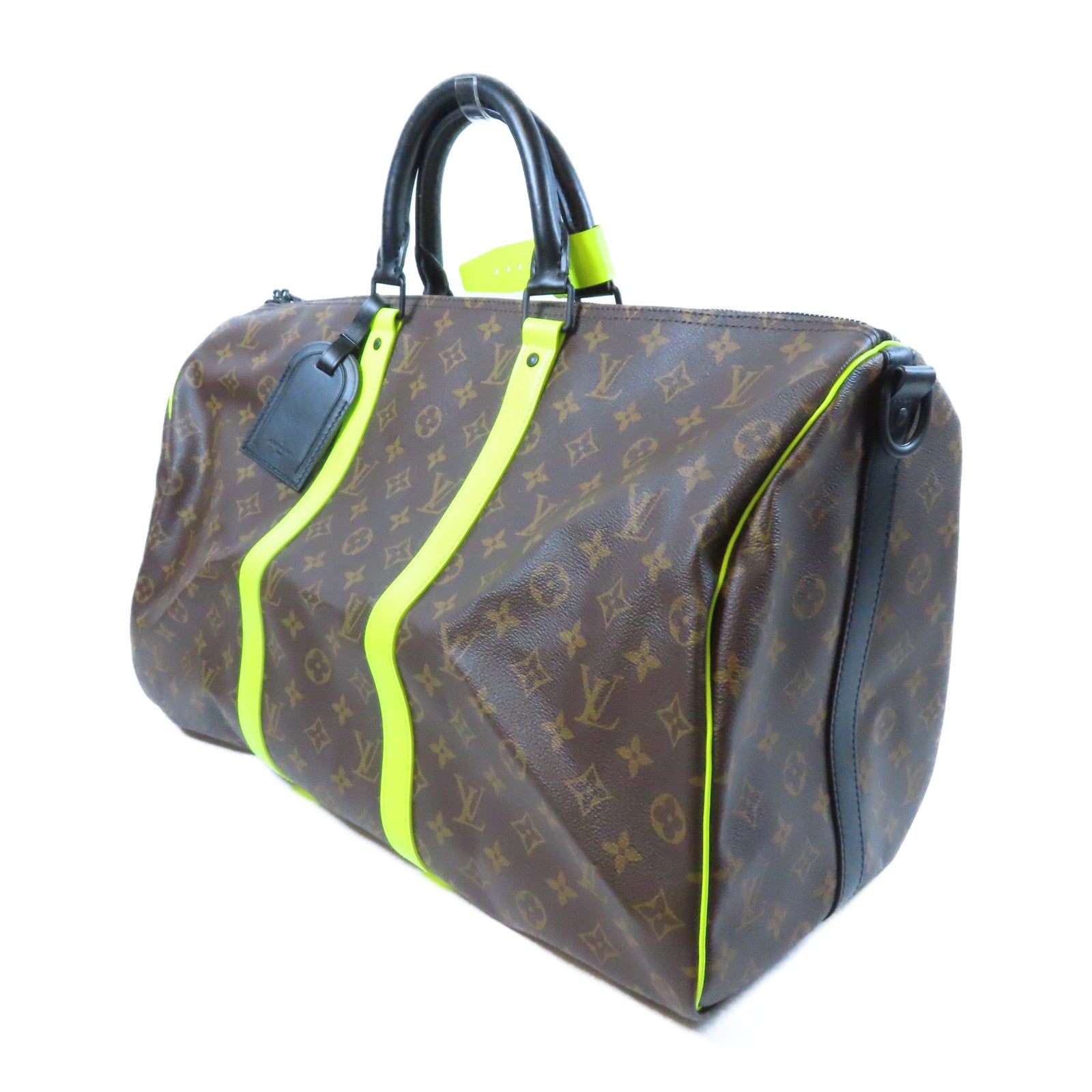 LOUIS VUITTON Monogram Keepall 50 Bandoulie手挽肩背兩用袋啡色啡色/螢光綠色