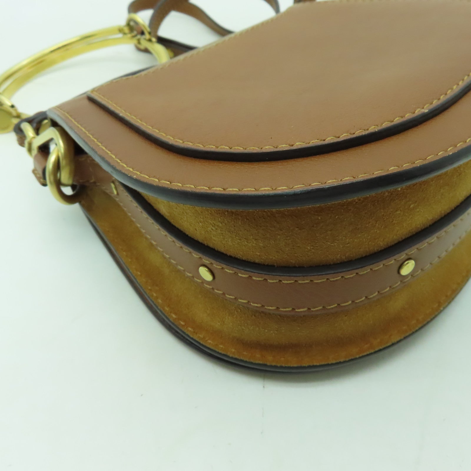 Chloe 牛皮/麂皮皮革Shoulder Bag金扣肩背袋啡色