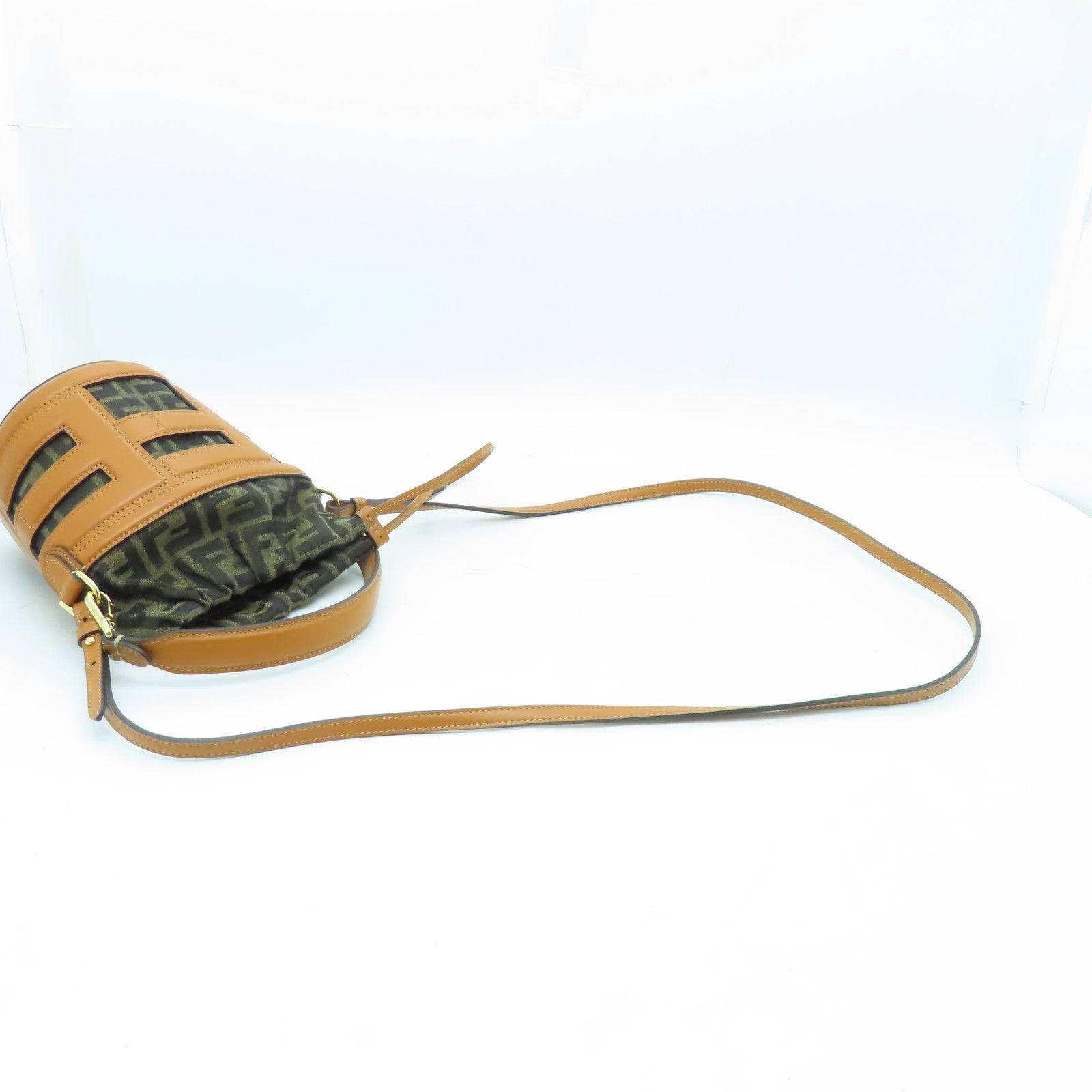 FENDI 帆布Step Out Mini金扣手挽肩背兩用袋棕色