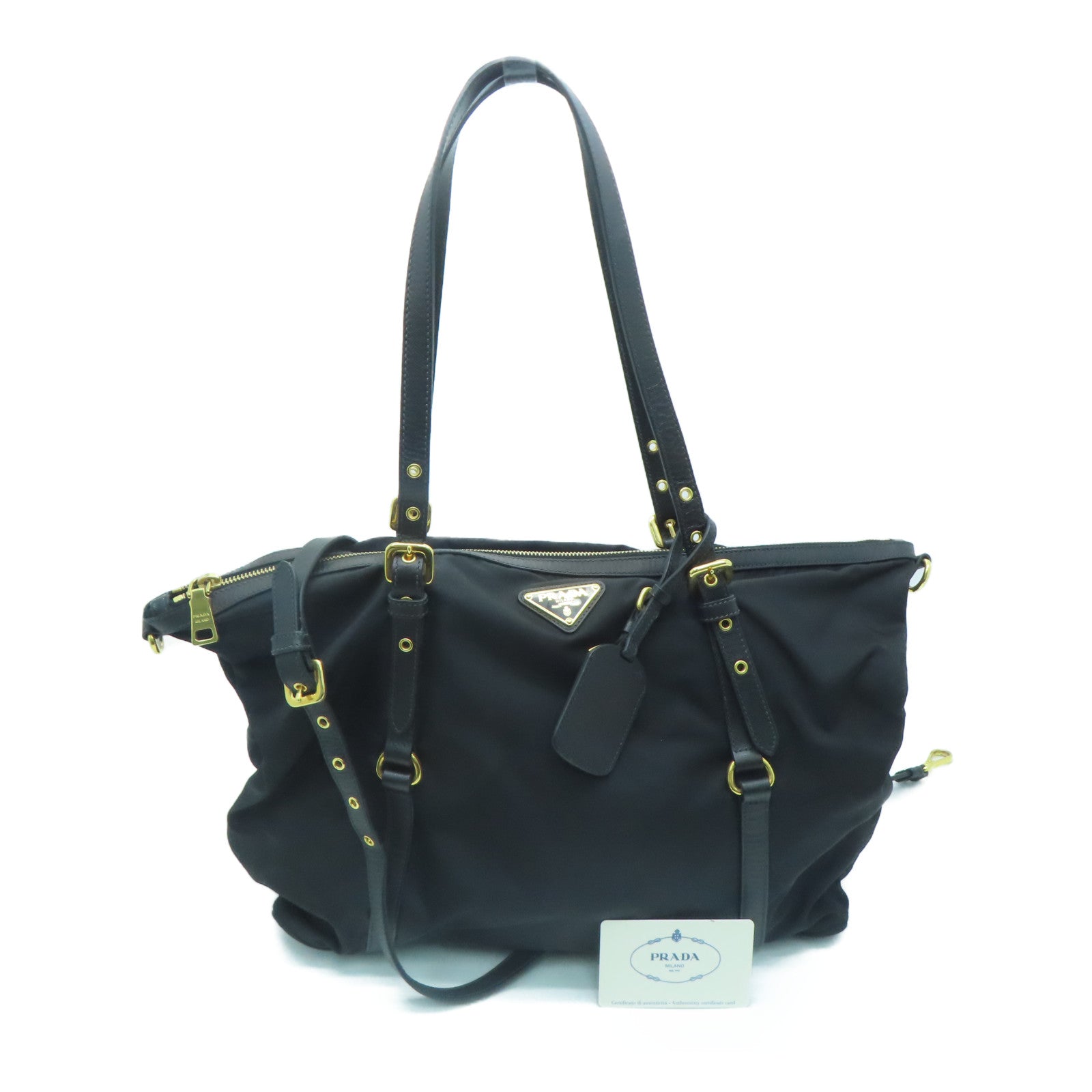 PRADA 尼龍2 Way Shoulder Handbag金扣肩背袋黑色