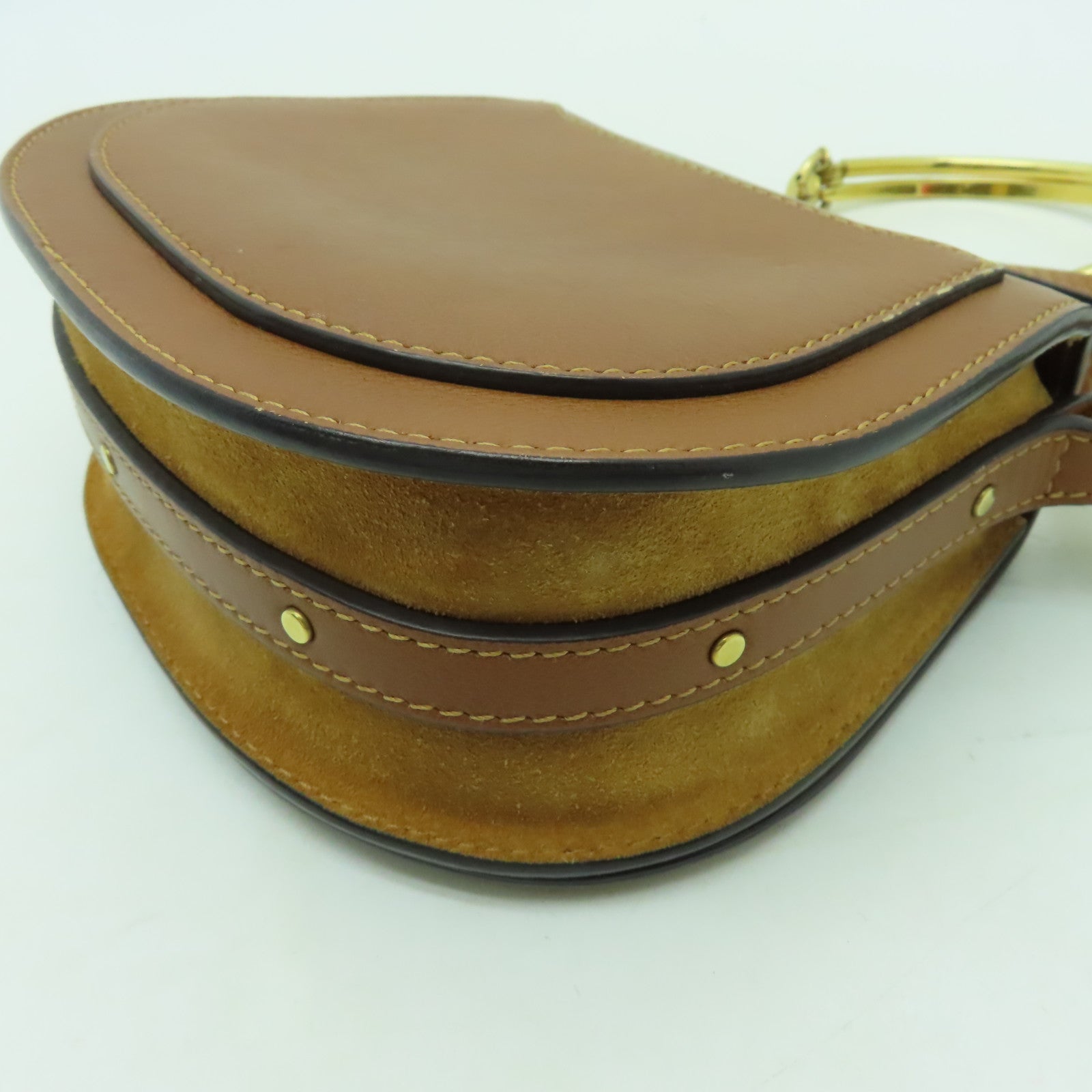 Chloe 牛皮/麂皮皮革Shoulder Bag金扣肩背袋啡色