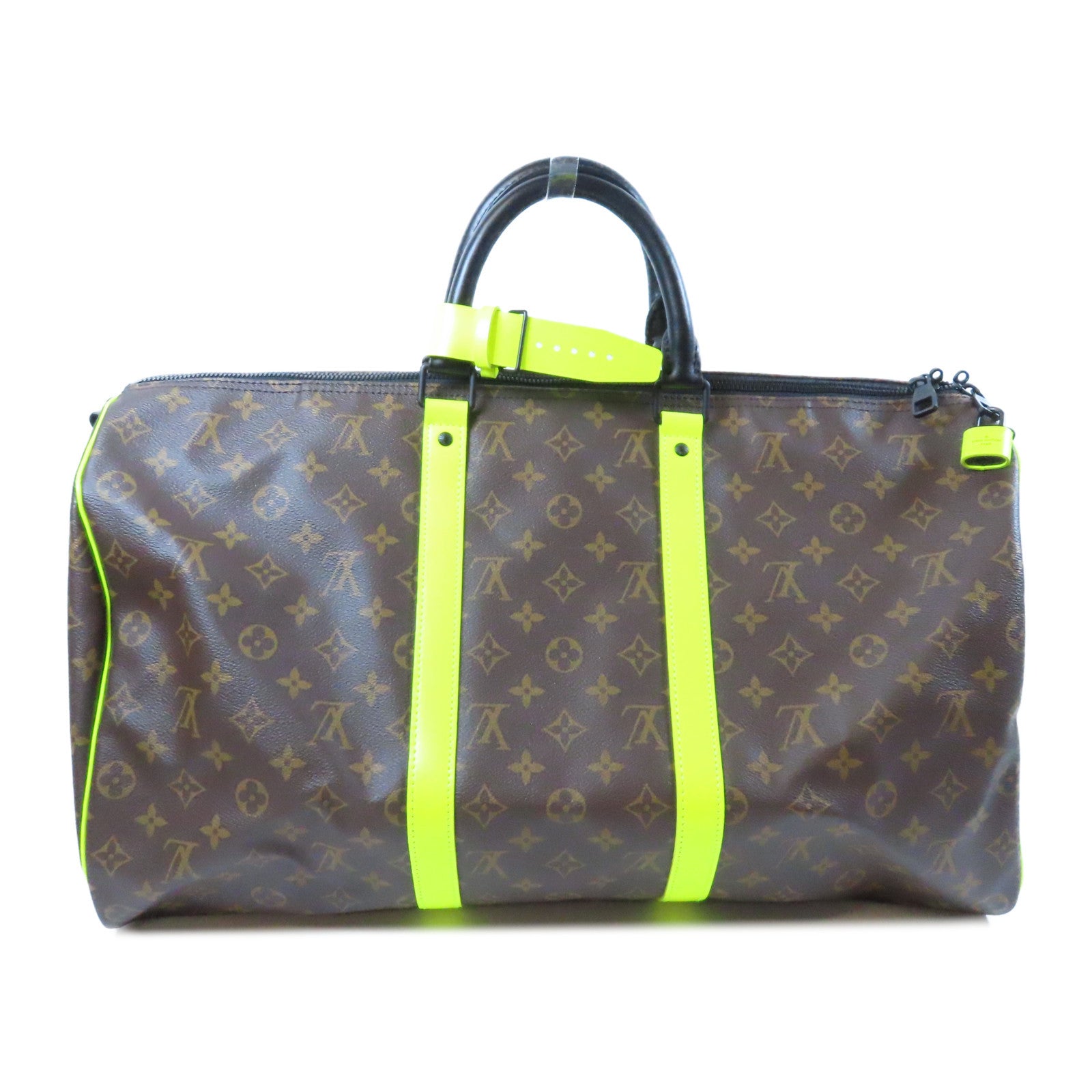 LOUIS VUITTON Monogram Keepall 50 Bandoulie手挽肩背兩用袋啡色啡色/螢光綠色