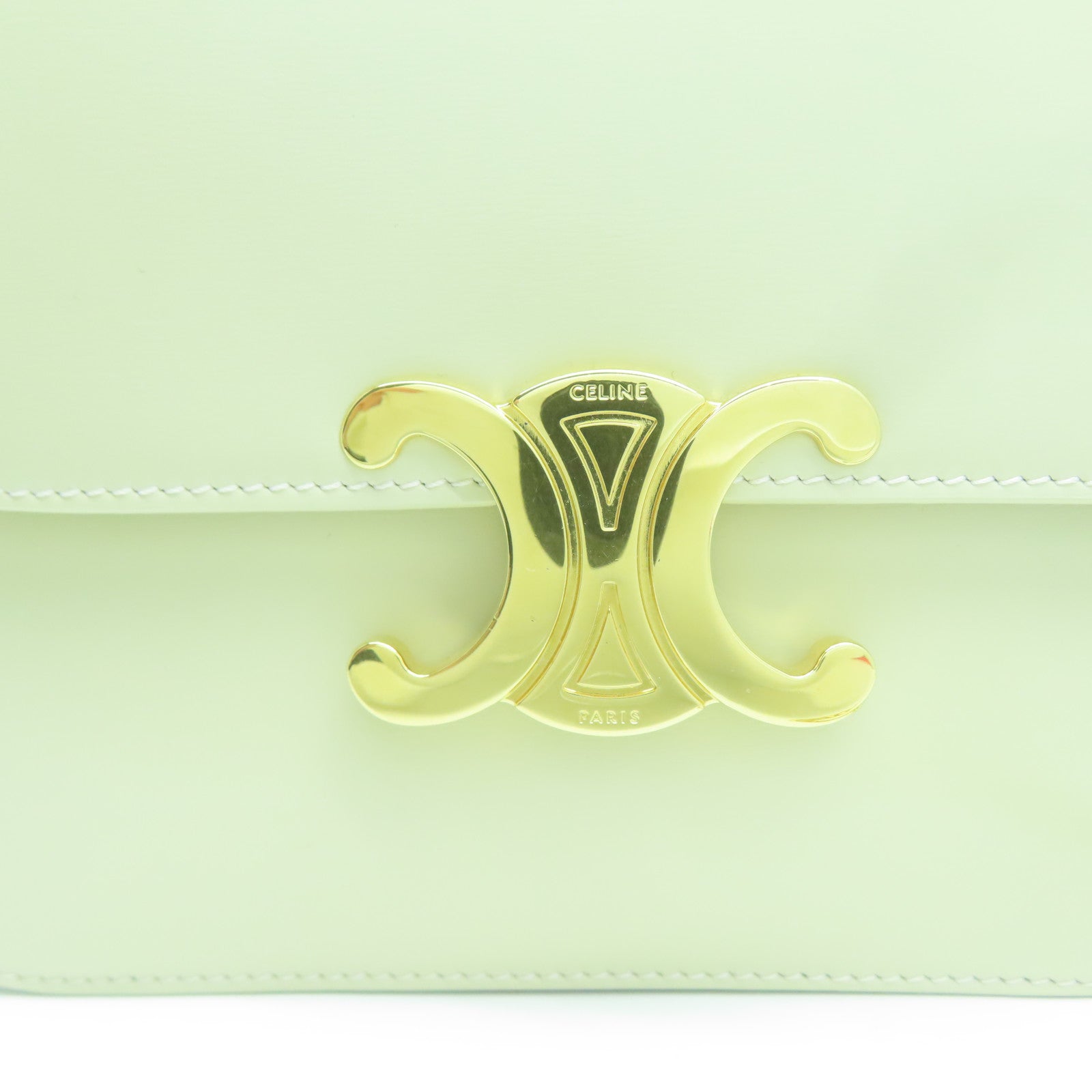 CELINE 牛皮皮革College金扣鏈帶肩背袋米色