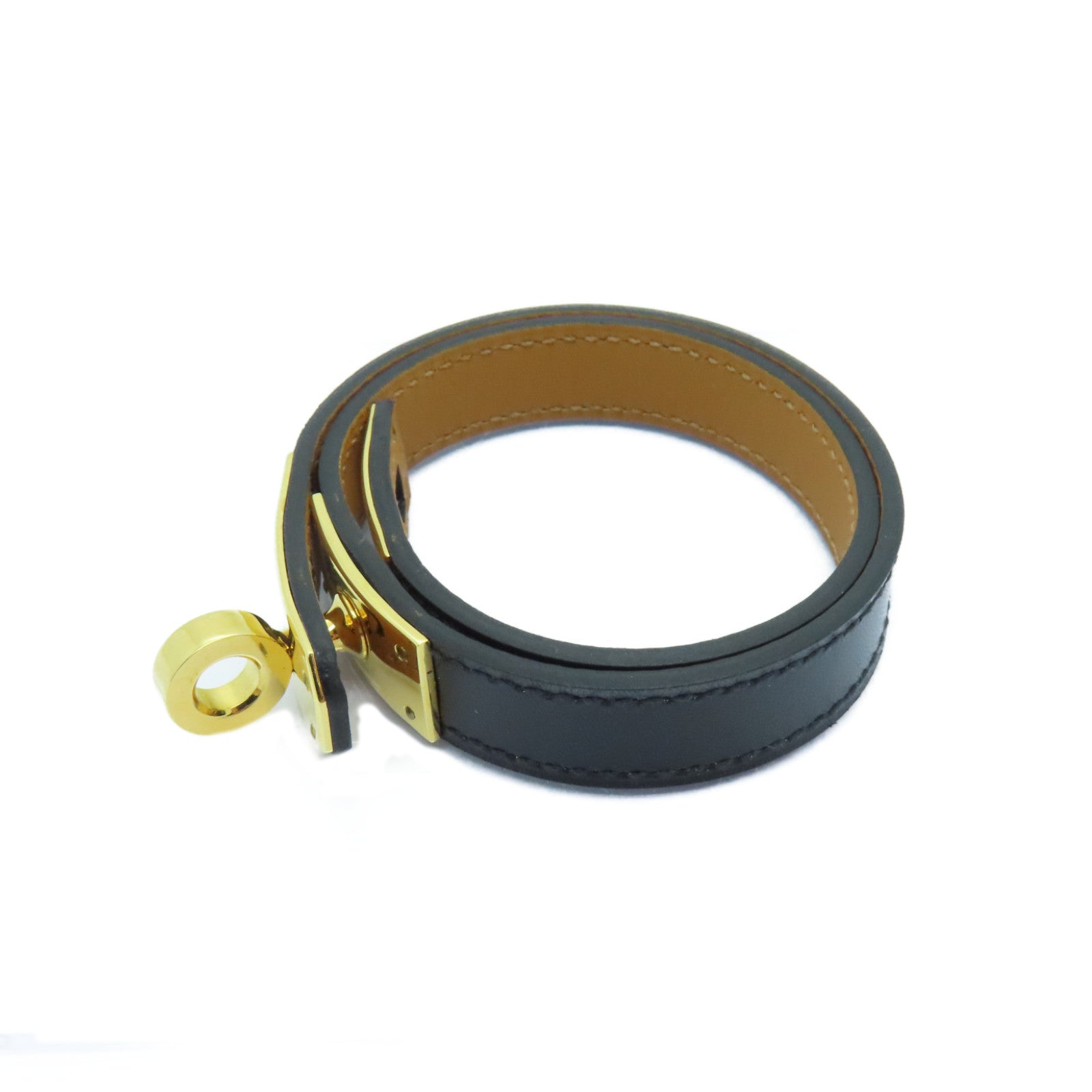 HERMES 皮革Kelly Double Tour Bracelet金扣手鐲黑色