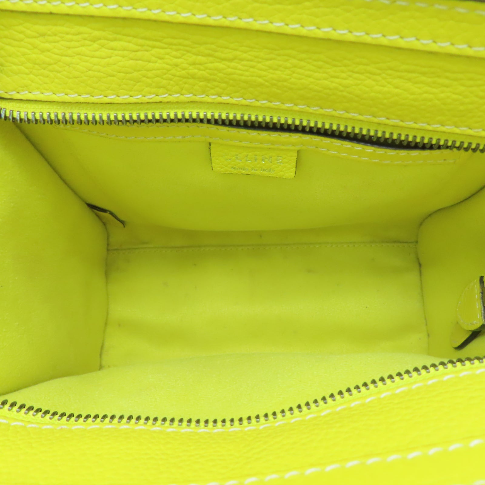CELINE 牛皮皮革Nano Luggage銀扣手挽肩背兩用袋黃色