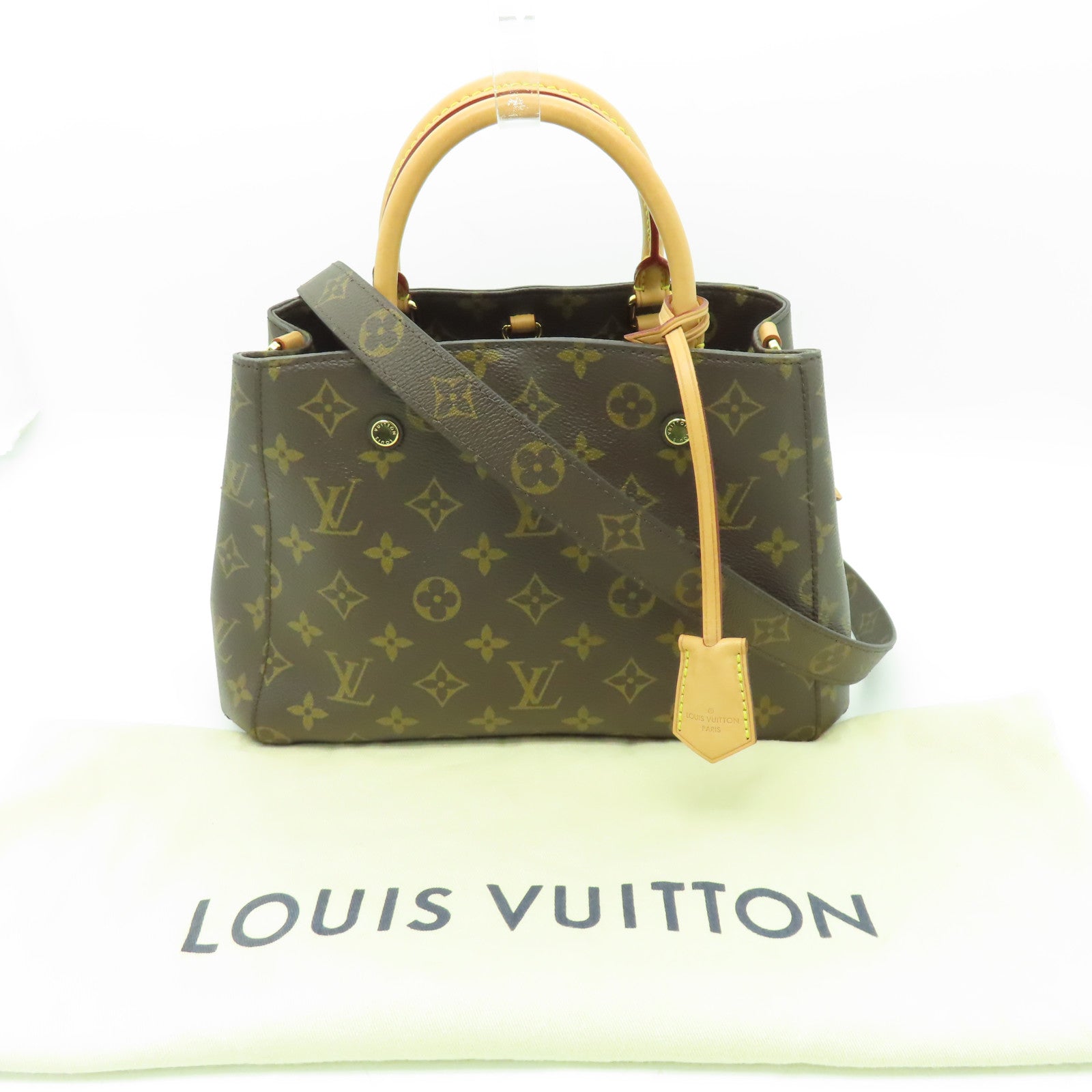 LOUIS VUITTON Monogram Montaigne BB金扣手挽肩背兩用袋啡色