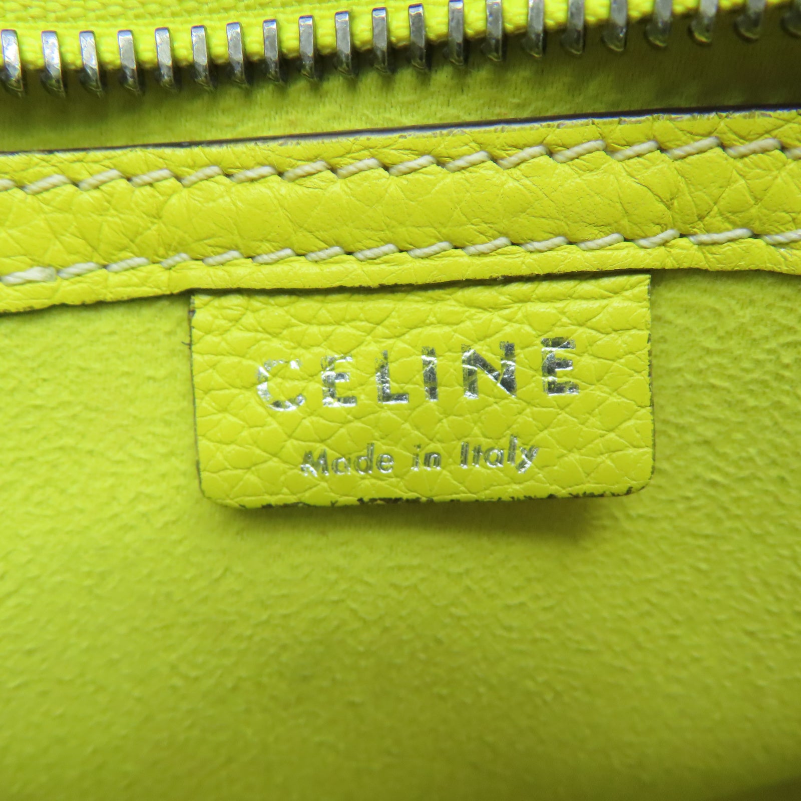 CELINE 牛皮皮革Nano Luggage銀扣手挽肩背兩用袋黃色