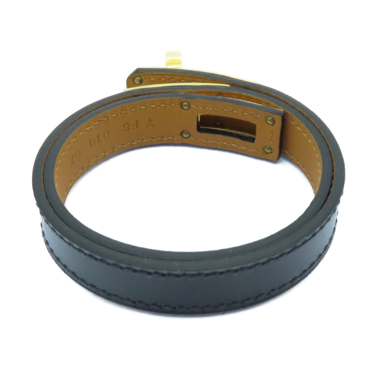 HERMES 皮革Kelly Double Tour Bracelet金扣手鐲黑色