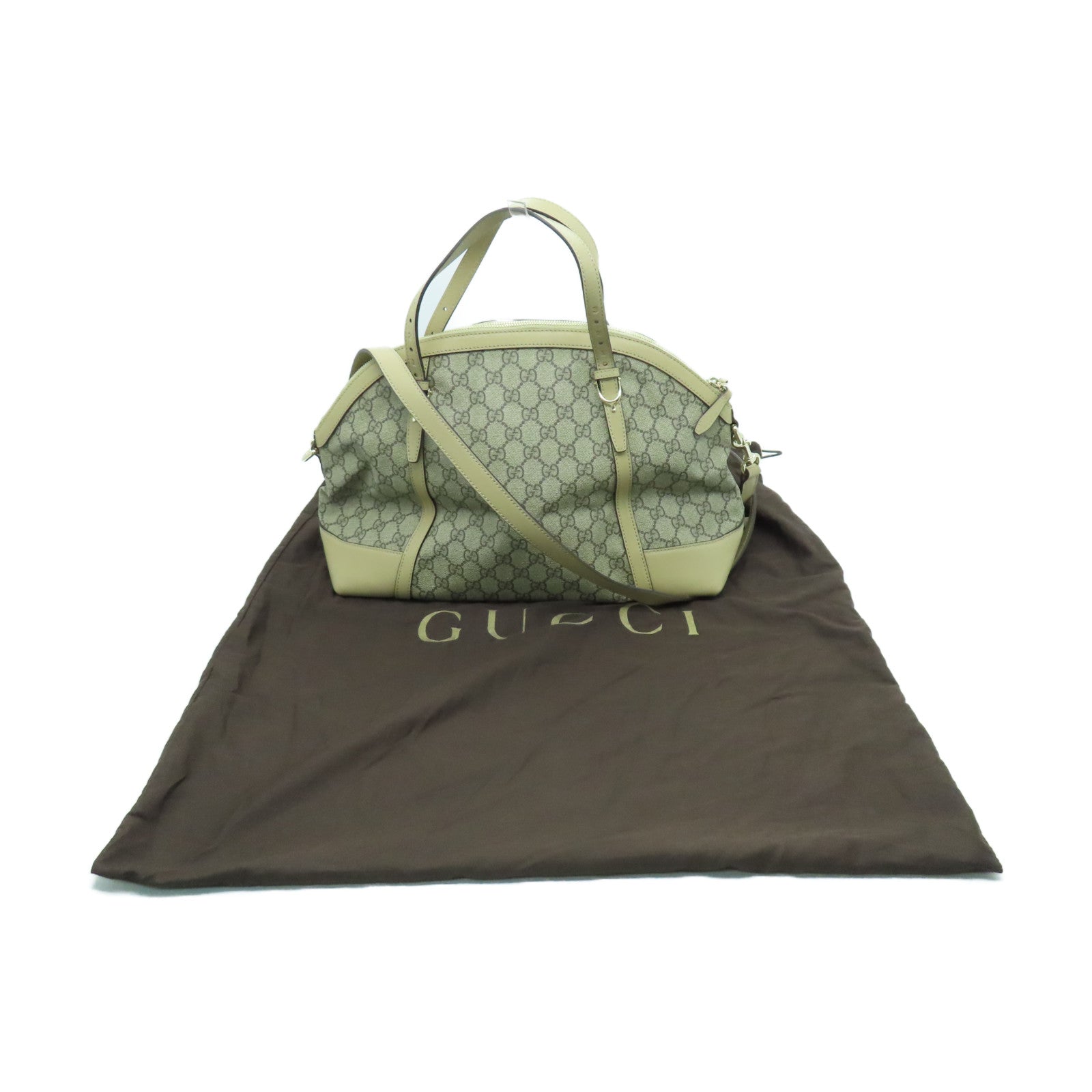 GUCCI 塗層帆布2 Way Shoulder金扣手挽肩背兩用袋灰色