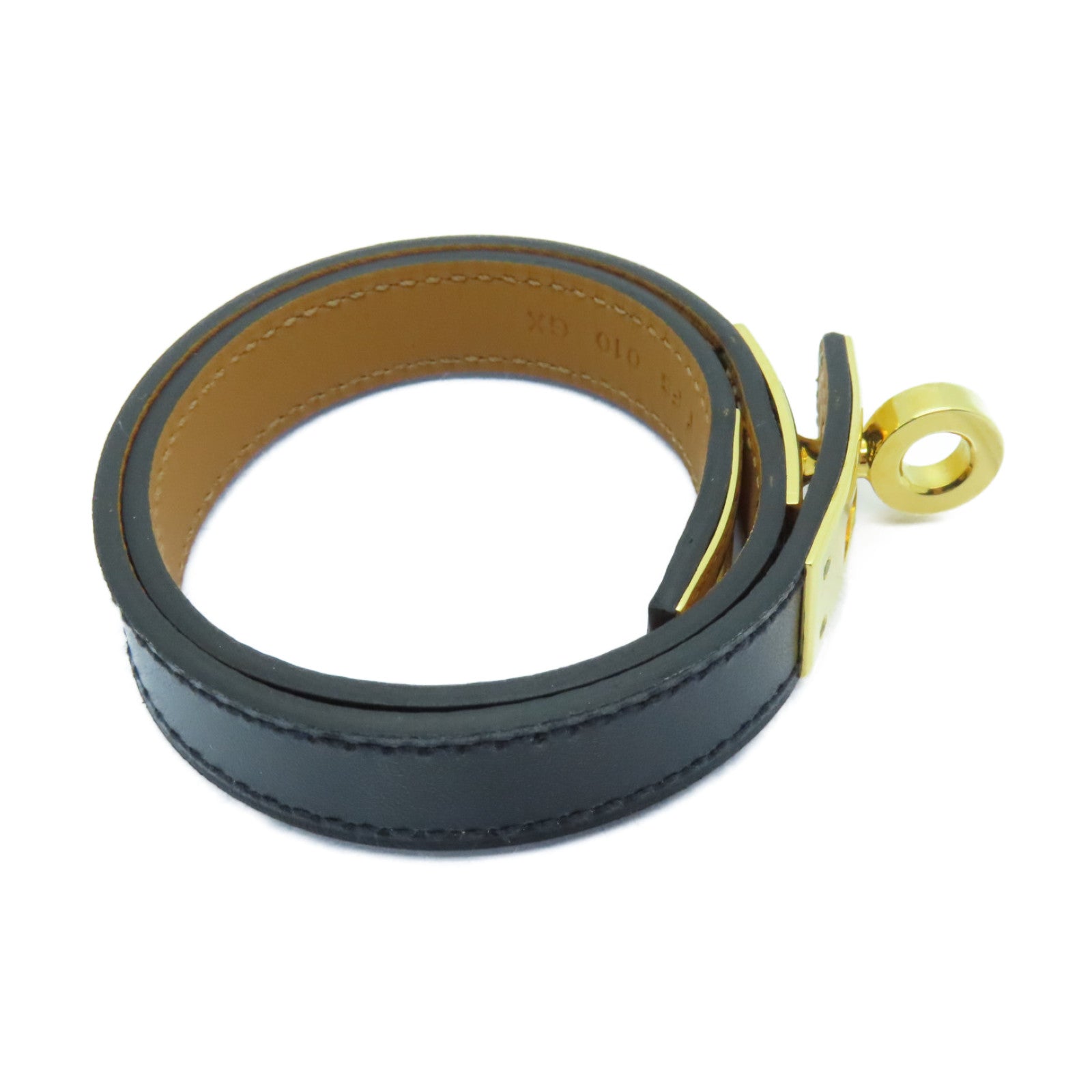HERMES 皮革Kelly Double Tour Bracelet金扣手鐲黑色