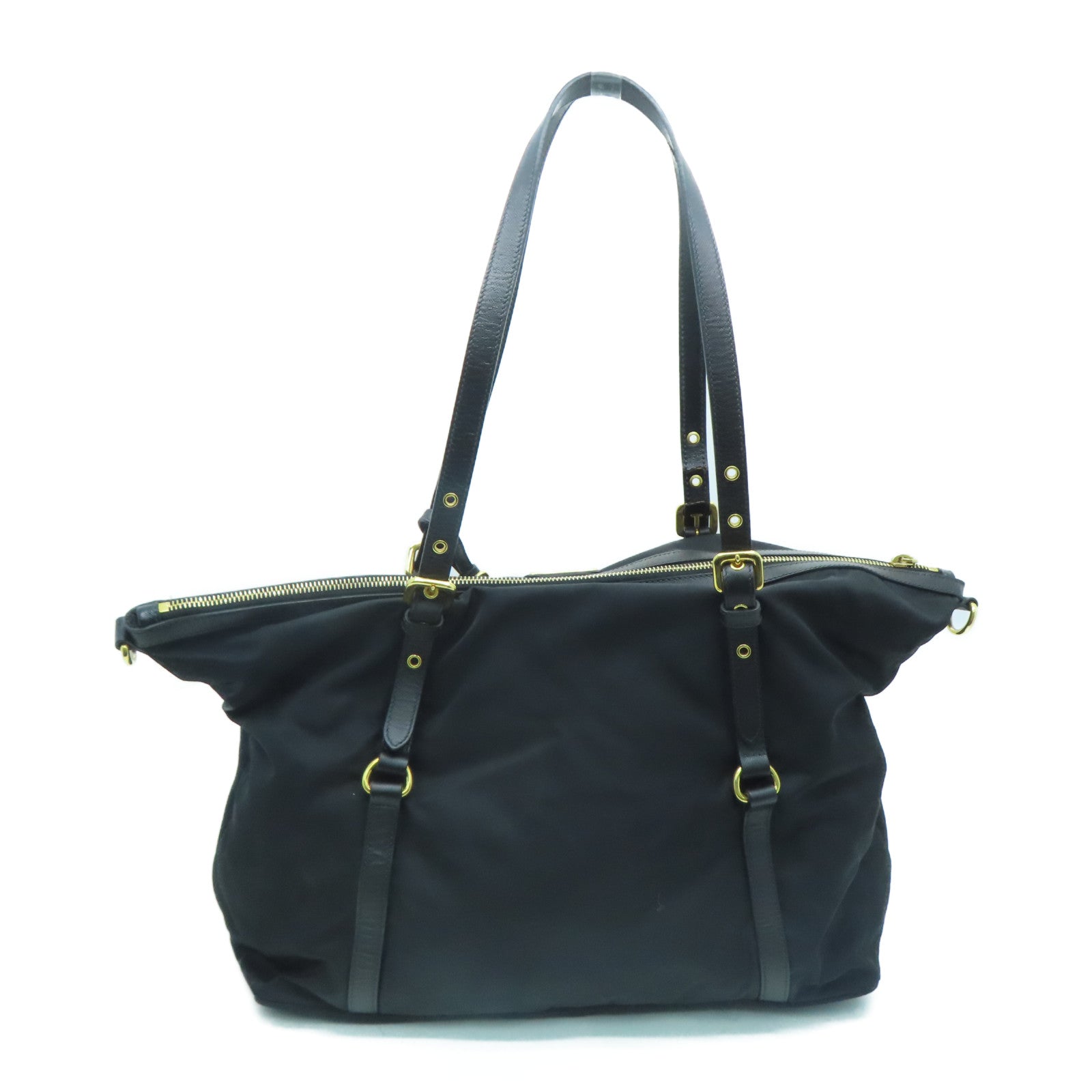 PRADA Nylon 2 Way Shoulder Handbag Gold Buckle Shoulder Bag Black