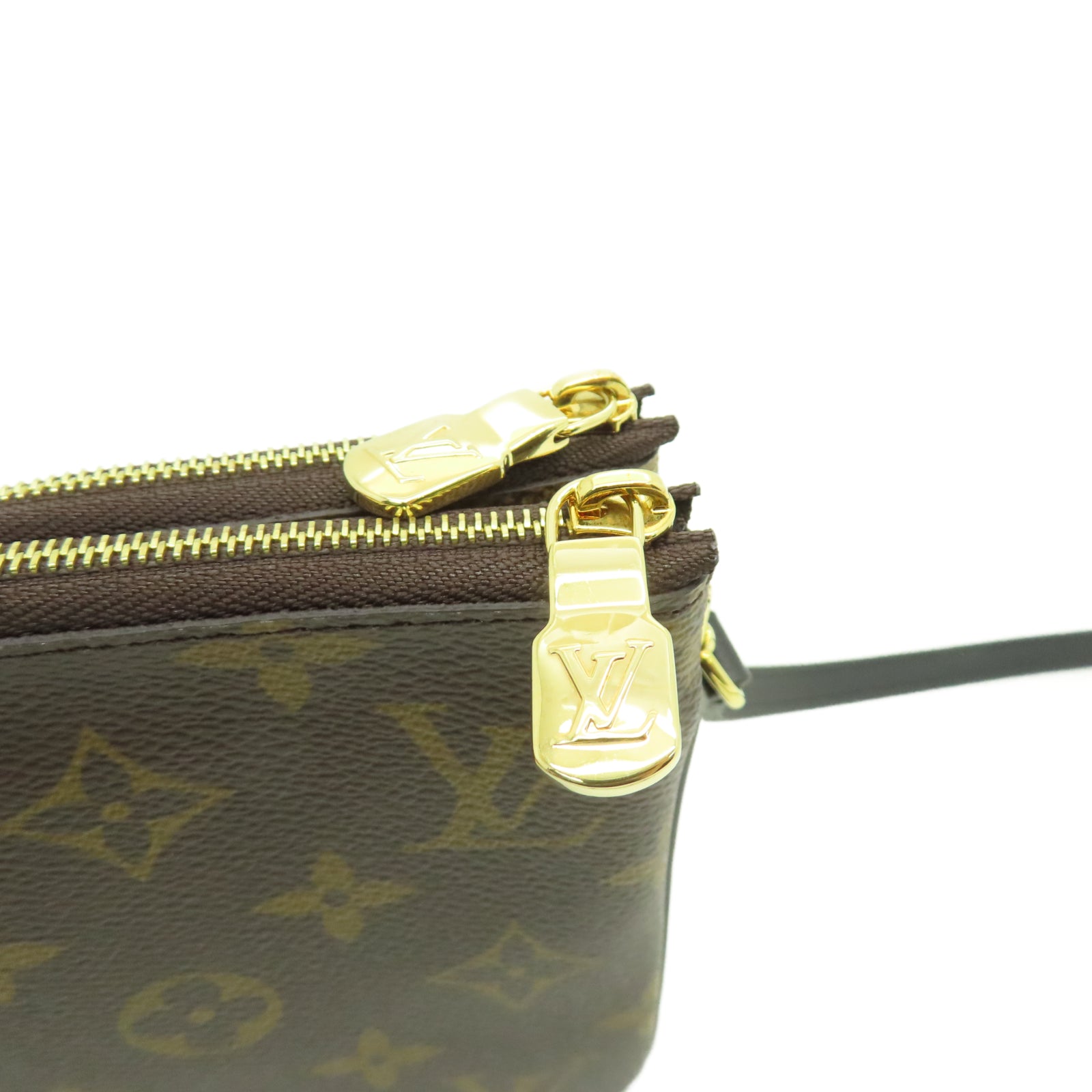 LOUIS VUITTON Monogram Double Zip Pochette金扣肩背袋棕色