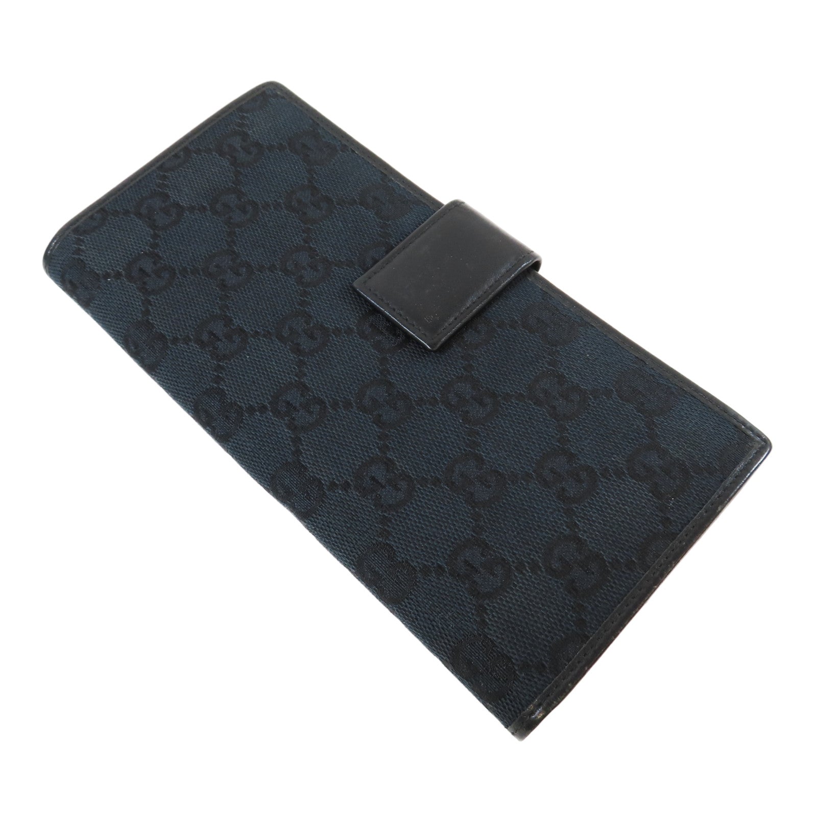 GUCCI 牛皮皮革/帆布Long Wallet銀扣長錢包黑色