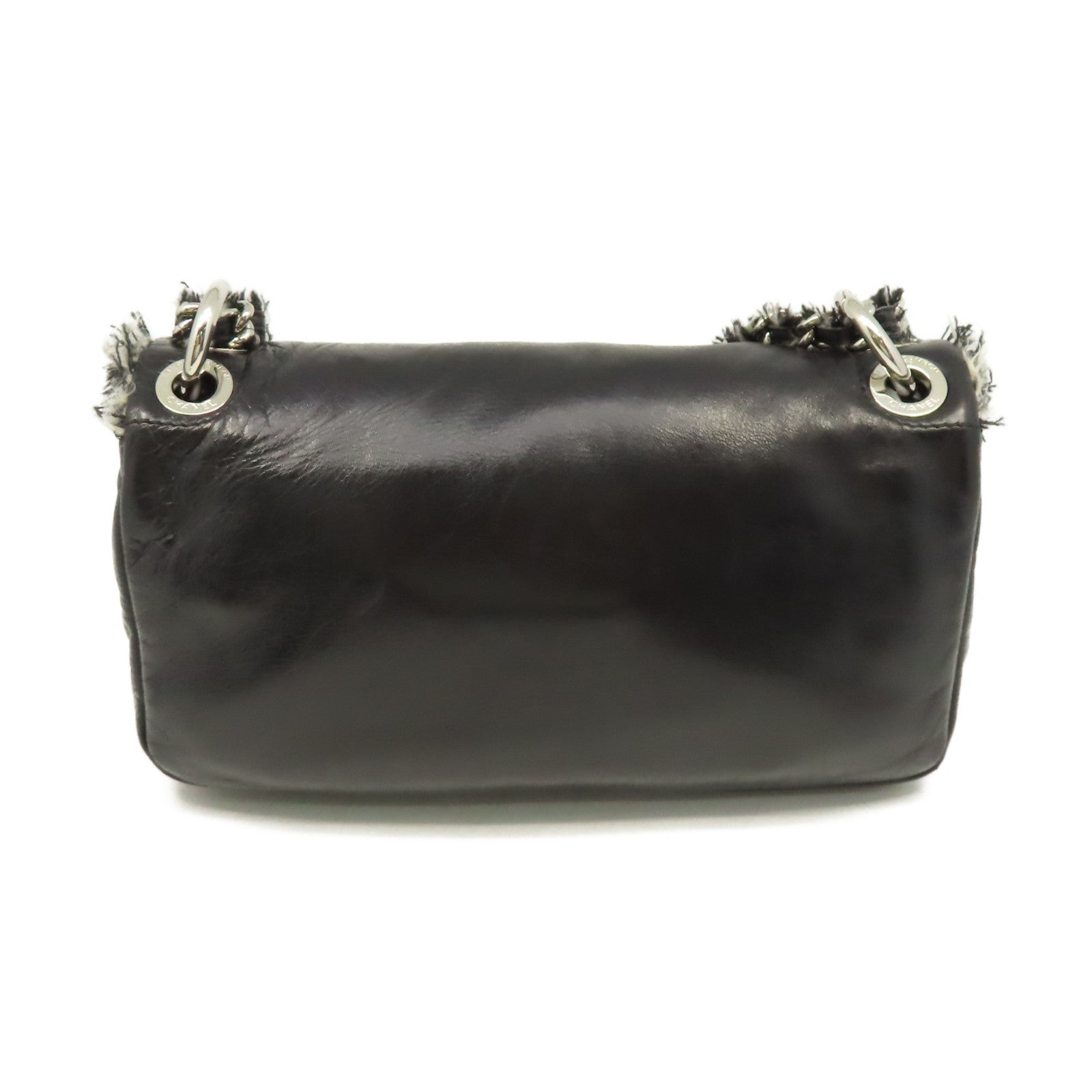 CHANEL 牛皮皮革Chain Shoulder Bag銀扣鏈帶肩背袋黑色