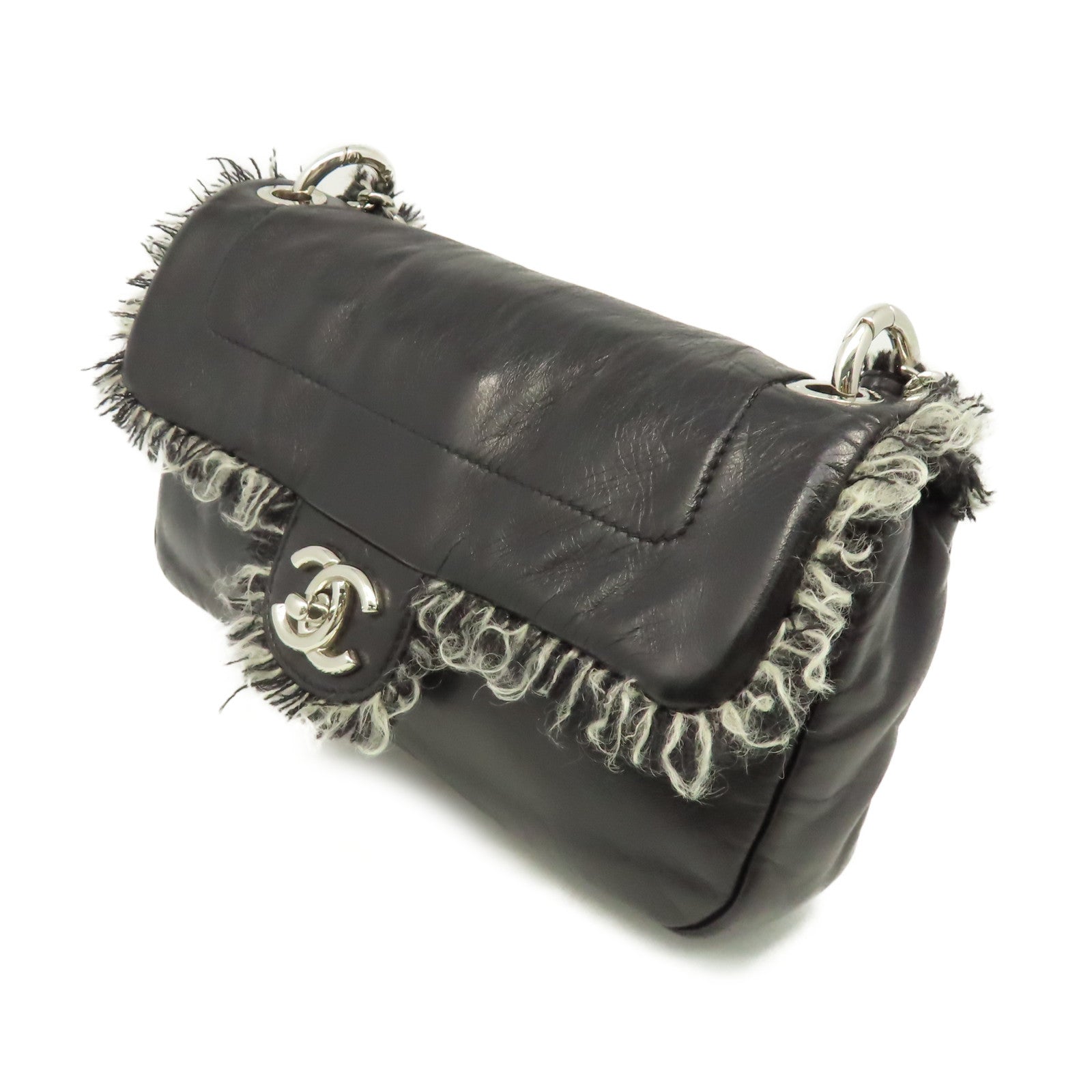CHANEL 牛皮皮革Chain Shoulder Bag銀扣鏈帶肩背袋黑色