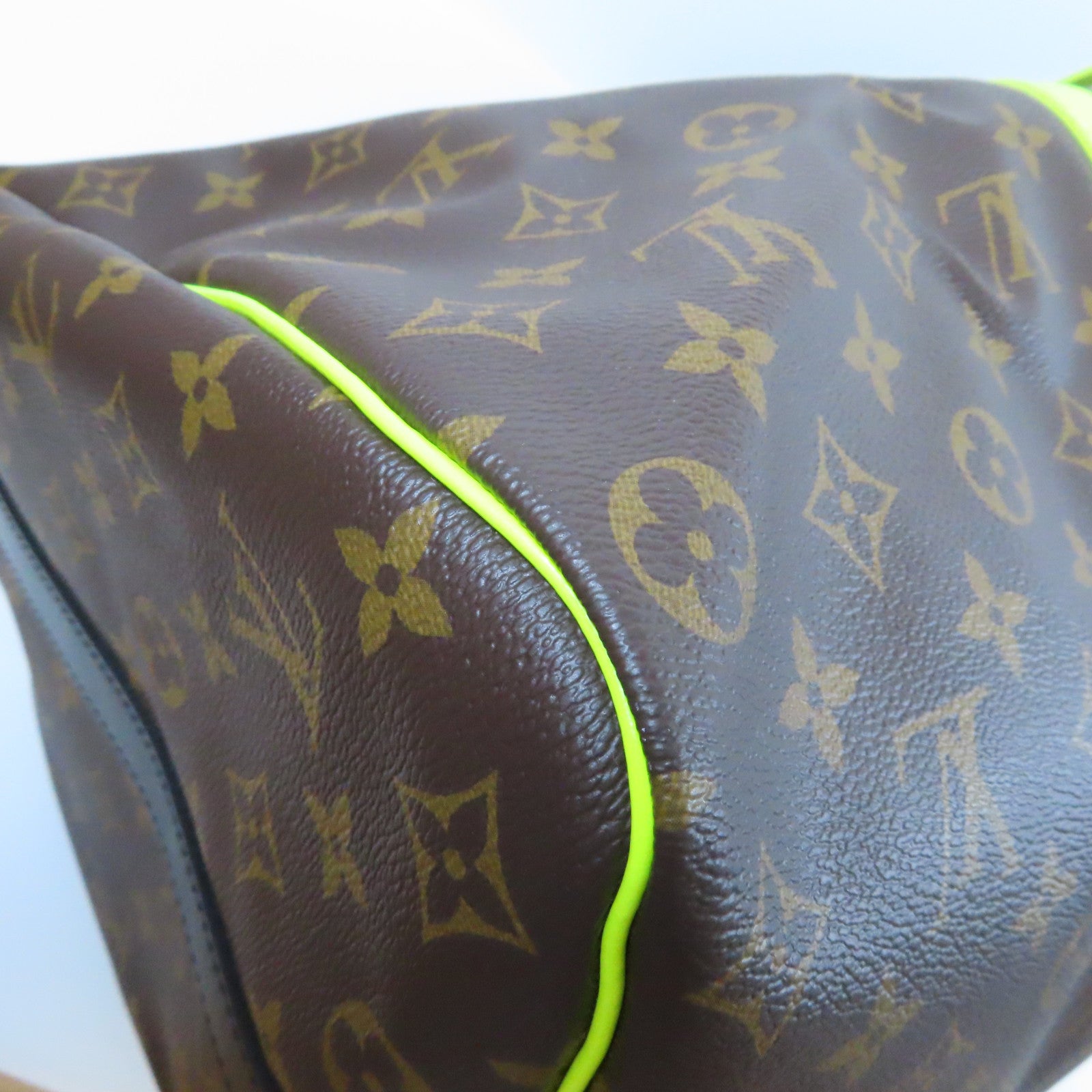 LOUIS VUITTON Monogram Keepall 50 Bandoulie手挽肩背兩用袋啡色啡色/螢光綠色