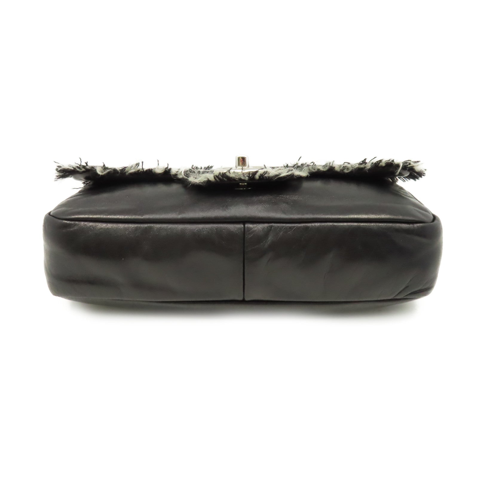 CHANEL 牛皮皮革Chain Shoulder Bag銀扣鏈帶肩背袋黑色